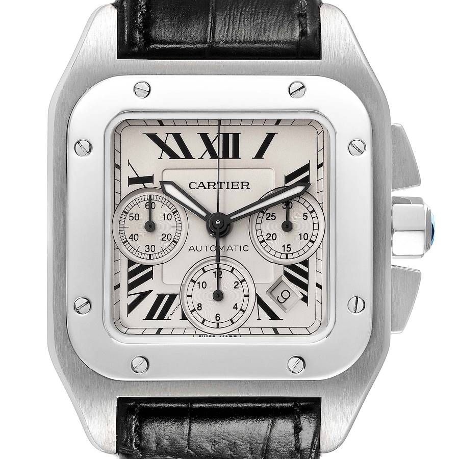 Cartier Santos 100 XL Silver Dial Chronograph Mens Watch W20090X8 SwissWatchExpo