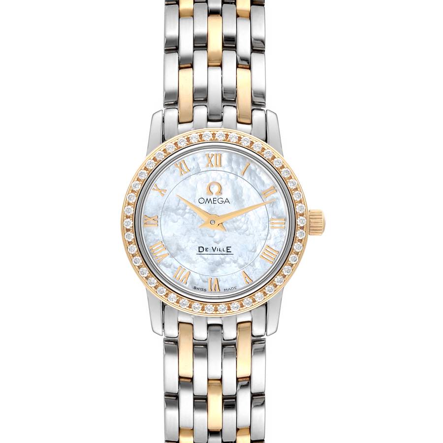 Omega DeVille Prestige Mother of Pearl Diamond Steel Yellow Gold Ladies Watch 4375.71.00 SwissWatchExpo