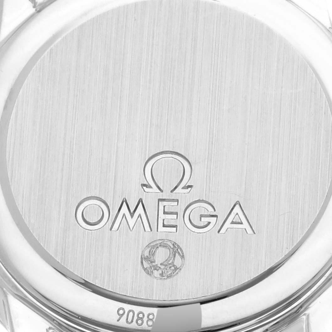 This image displays the back case of the Omega 4375.71.00 Women's Steel and Gold (two tone) Mother of Pearl Dial 4375.71.00 Women's Steel and Gold (two tone) Mother of Pearl Dial DeVille Prestige Mother of Pearl Diamond Steel Yellow Gold Ladies Watch 4375.71.00.