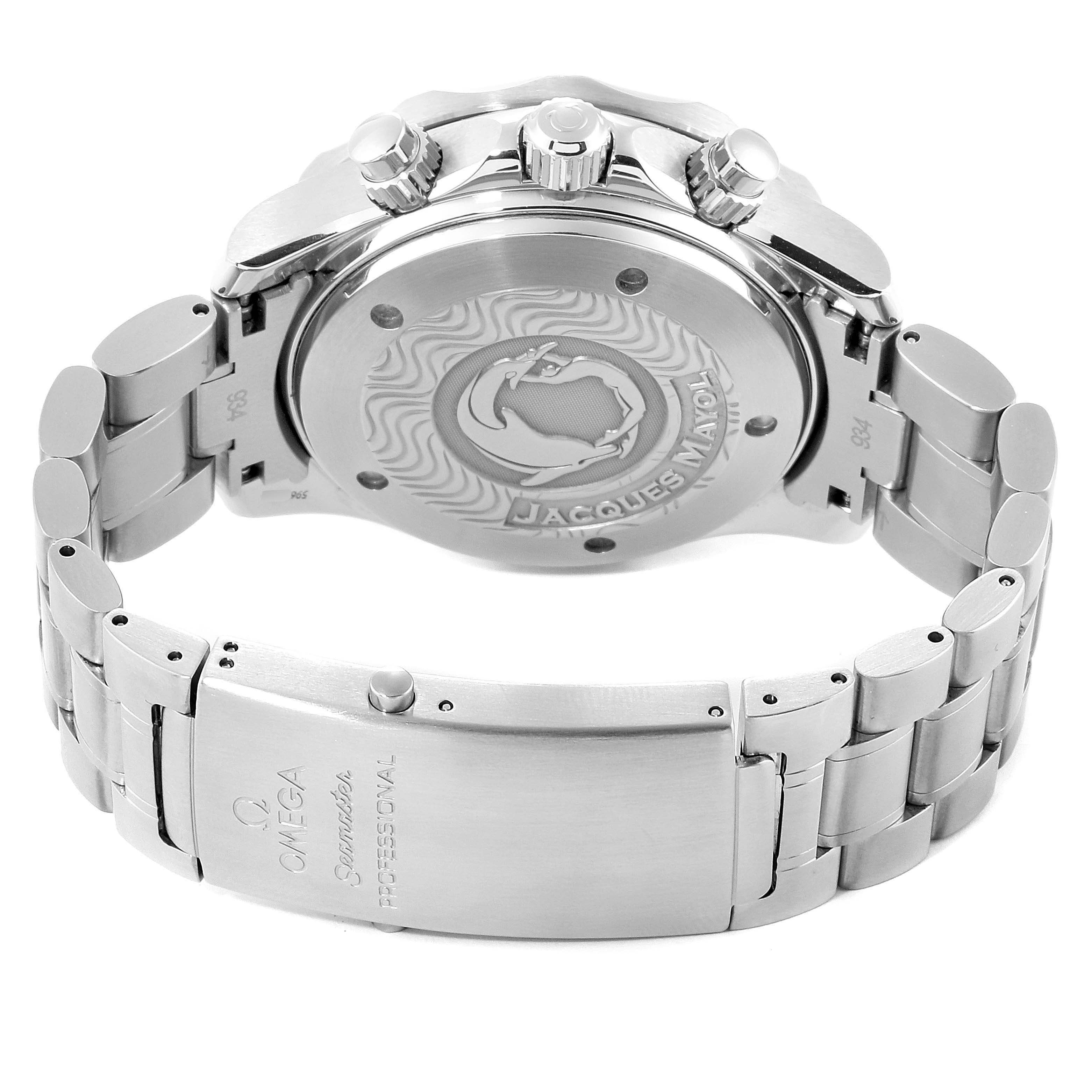 The image shows the back view of the Omega Seamaster 2595.50.00 Men's Stainless Steel Black Dial 2595.50.00 Men's Stainless Steel Black Dial watch, highlighting the case back, bracelet, and clasp.