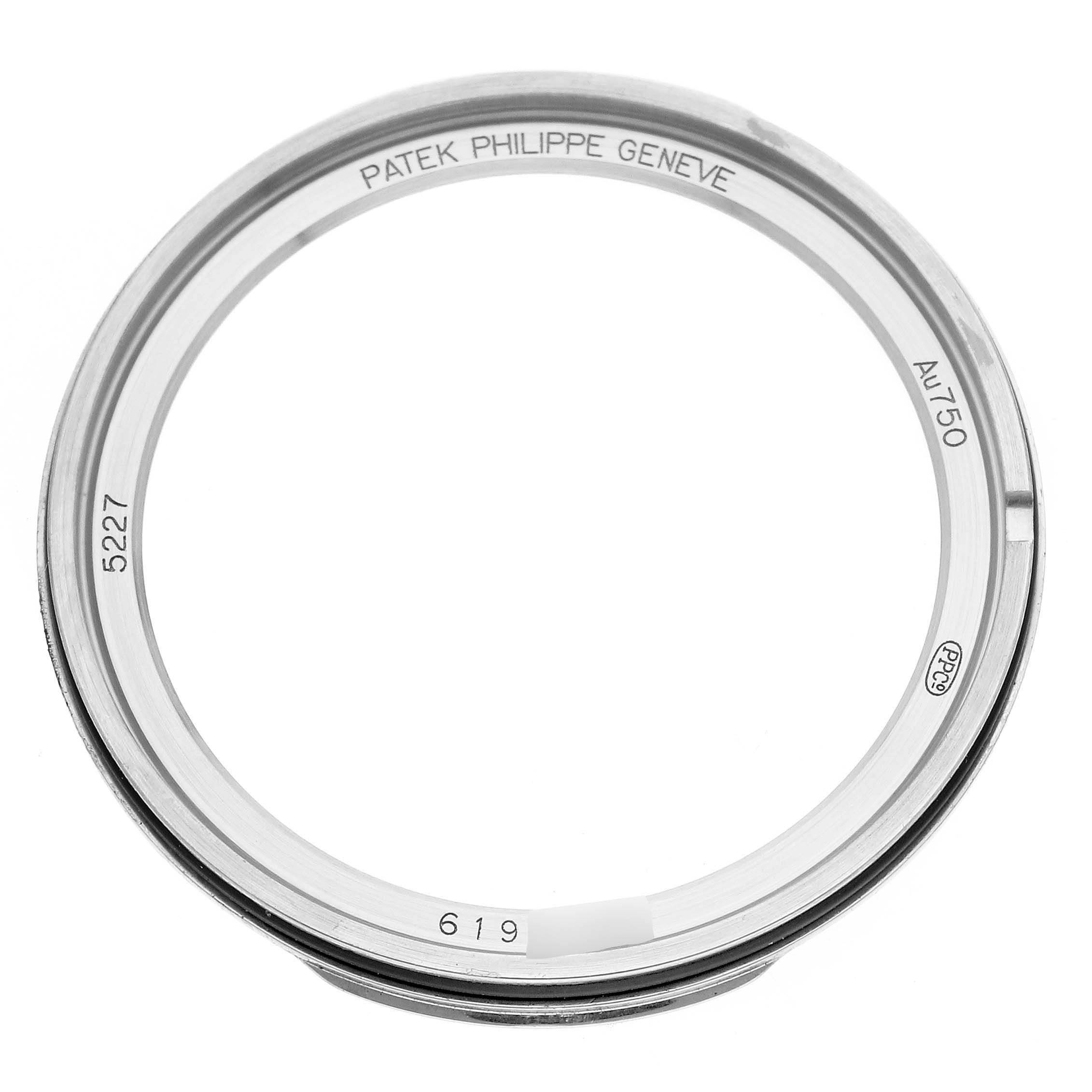 This is a close-up image of the bezel for the Calatrava model by Patek Philippe, showing its inner markings and inscriptions.