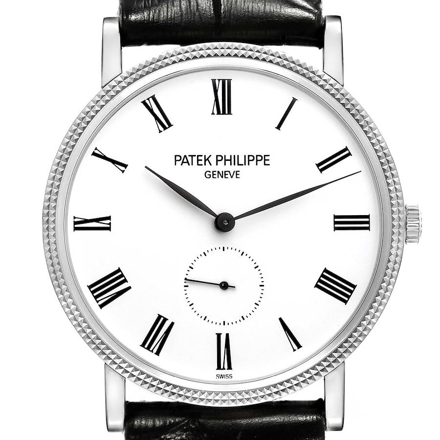 Patek Philippe Calatrava White Gold Black Strap Mens Watch 5119G Papers