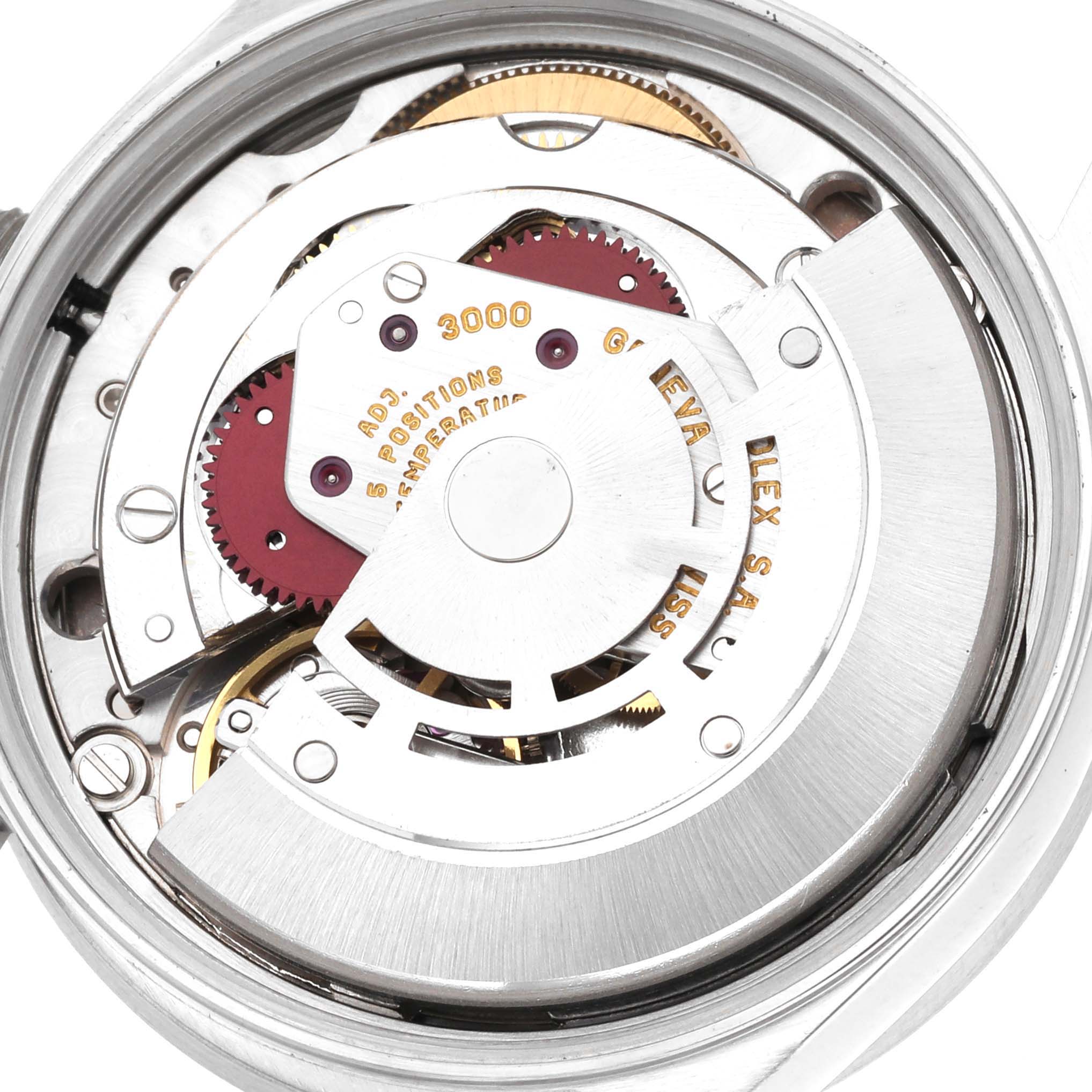 The image shows a close-up view of the internal movement mechanism of a Rolex Air-King 14010 Men's Stainless Steel Silver Dial 14010 Men's Stainless Steel Silver Dial watch.
