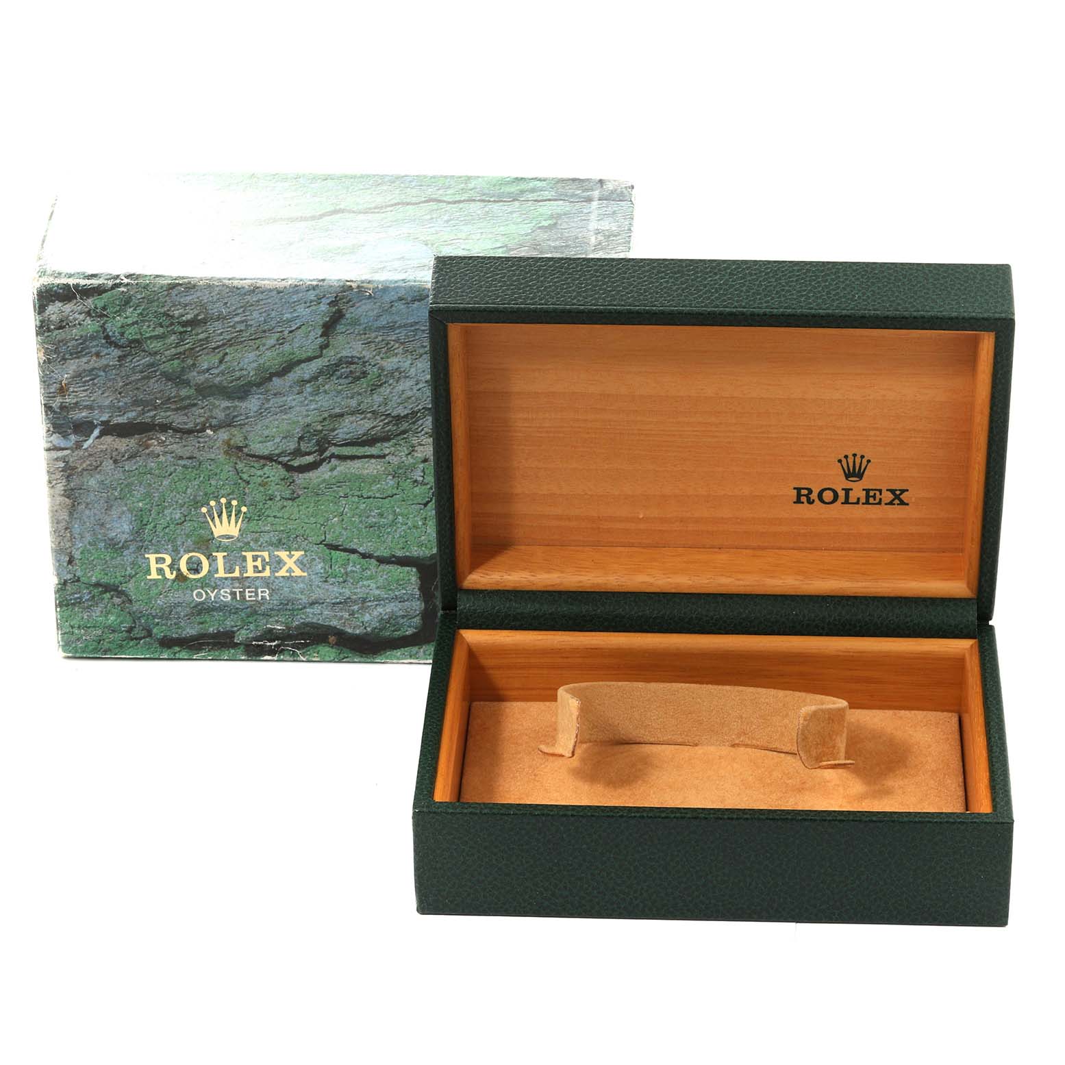 The image shows an empty Rolex Air-King 14010 Men's Stainless Steel Silver Dial 14010 Men's Stainless Steel Silver Dial watch box, with both the outer and inner boxes displayed at a front angle.