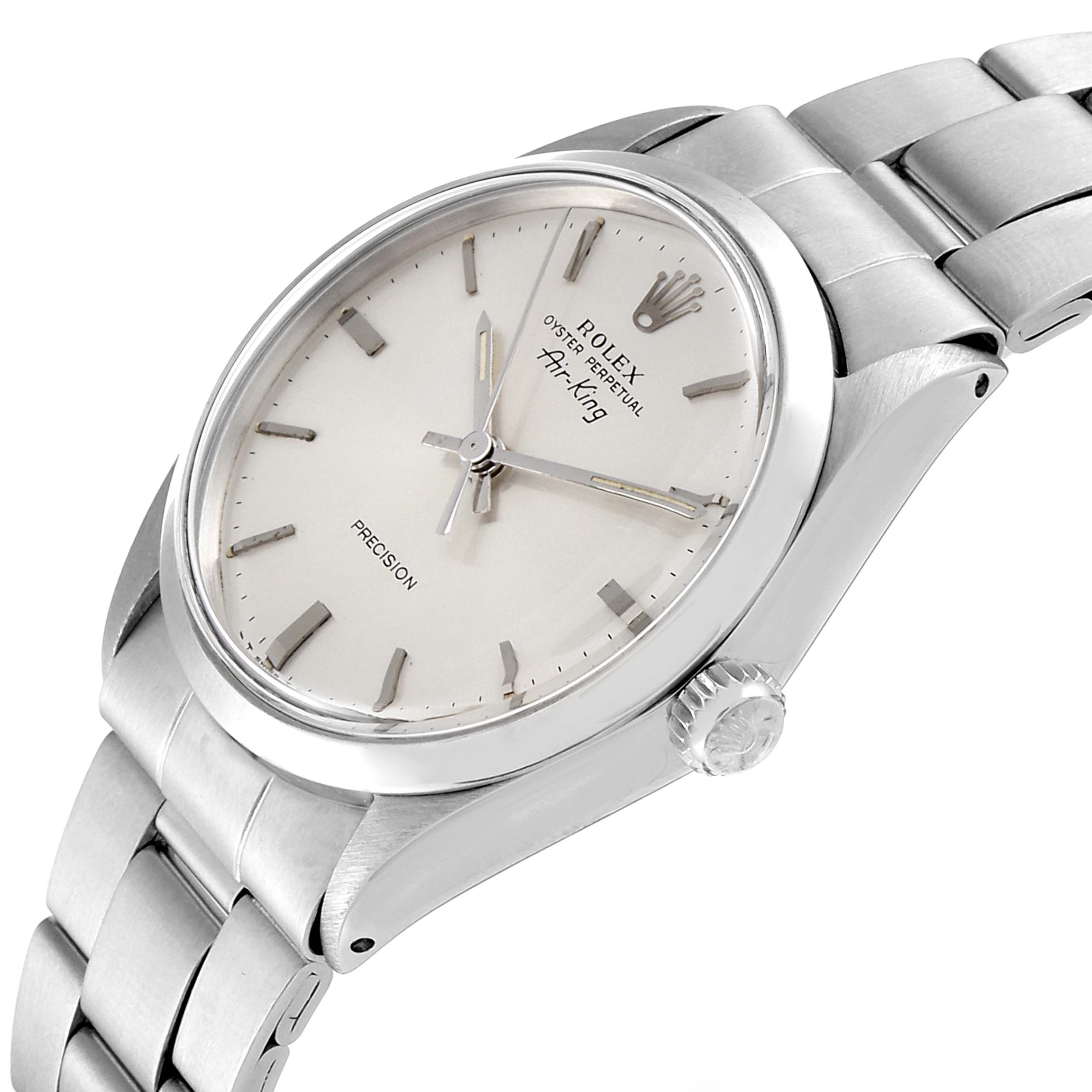 The Rolex Vintage Collection 5500 Men's Stainless Steel Silver Dial 5500 Men's Stainless Steel Silver Dial model is shown at a three-quarter angle, displaying the watch face, crown, and part of the bracelet.