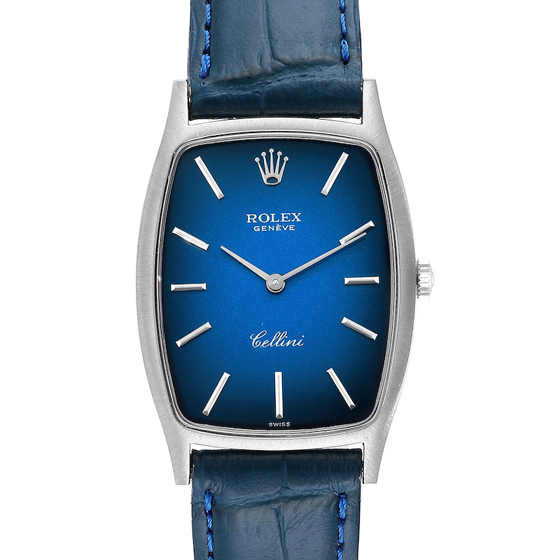 Rolex Cellini White Gold Blue Vignette Dial Vintage Ladies Watch 3807 SwissWatchExpo