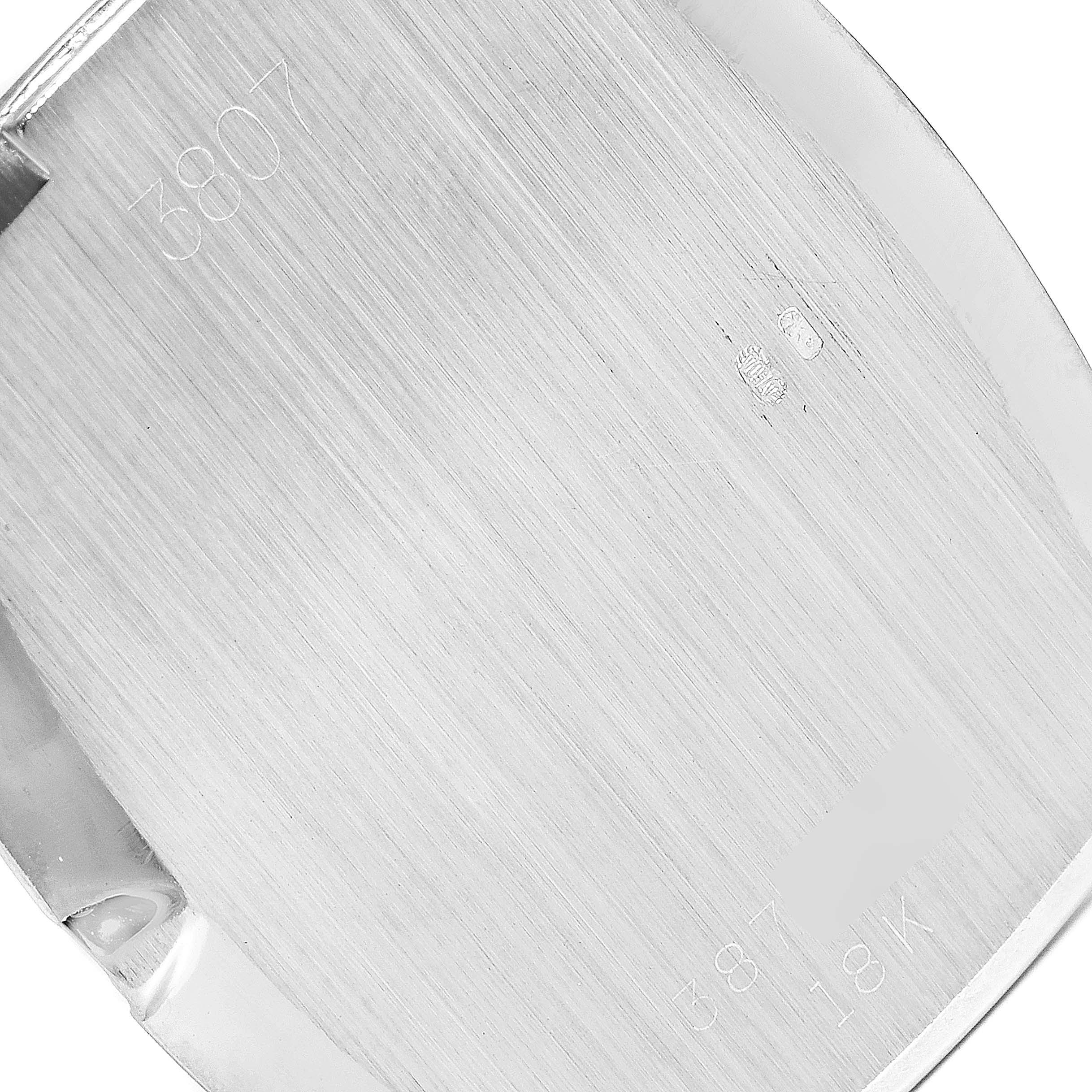 This image shows the back casing of a Rolex Cellini 3807 Women's White Gold Blue Dial 3807 Women's White Gold Blue Dial watch, featuring engraved model and material details.