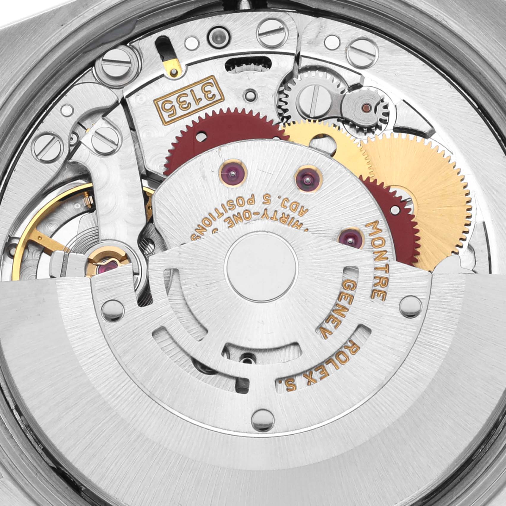 The image shows the internal mechanism and movement parts of a Rolex Date 15210 Men
s Stainless Steel Silver Dial 15210 Men
s Stainless Steel Silver Dial model watch.