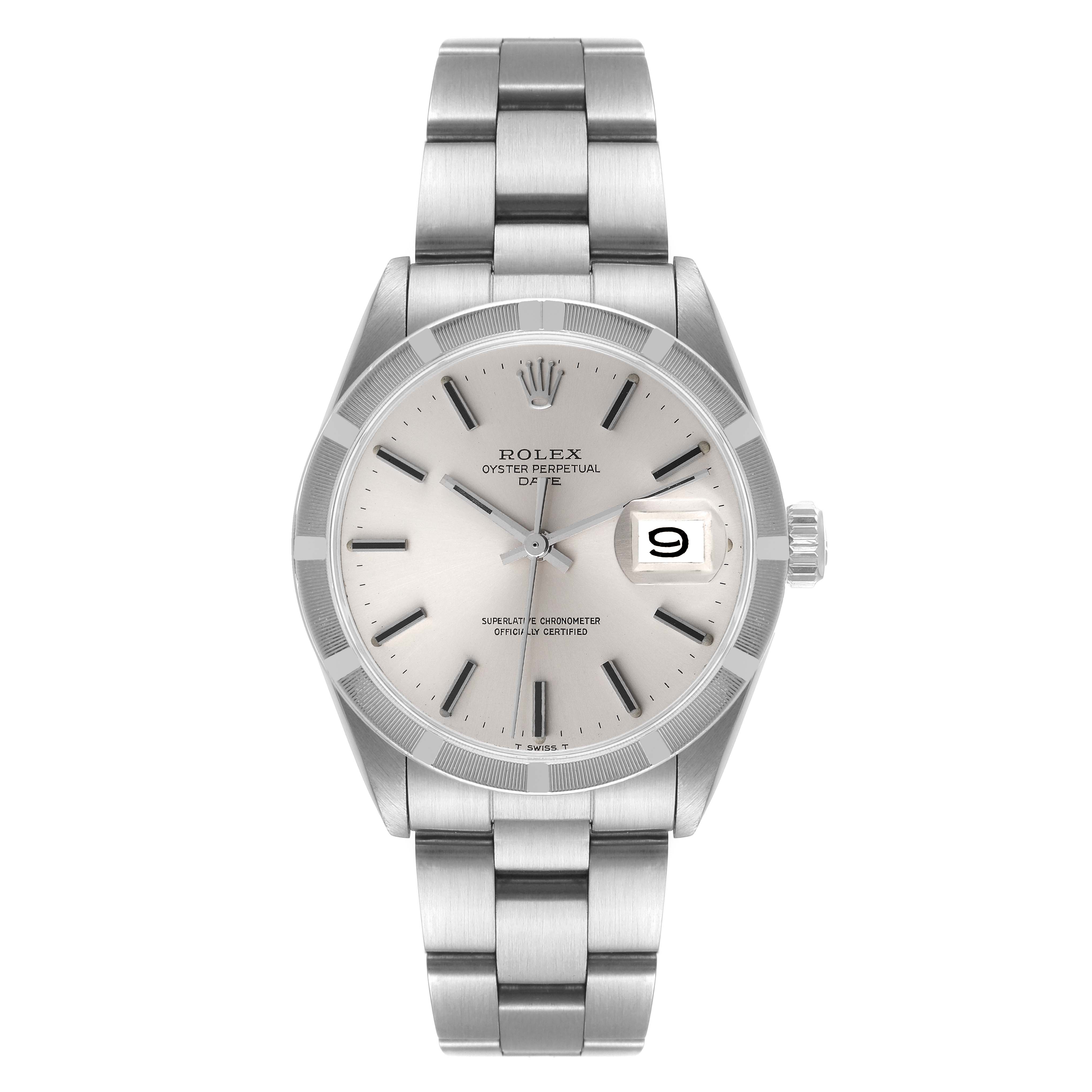 The Rolex Vintage Collection 15010 Men's Stainless Steel Silver Dial 15010 Men's Stainless Steel Silver Dial model is shown from a front angle, displaying the dial, date window, and bracelet.