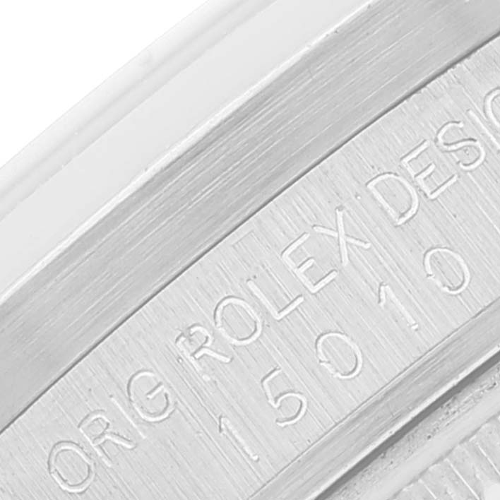This close-up image shows the engraved model number and design details on the case of the Vintage Collection Rolex watch.