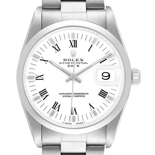 Photo of Rolex Date White Roman Dial Oyster Bracelet Steel Mens Watch 15200