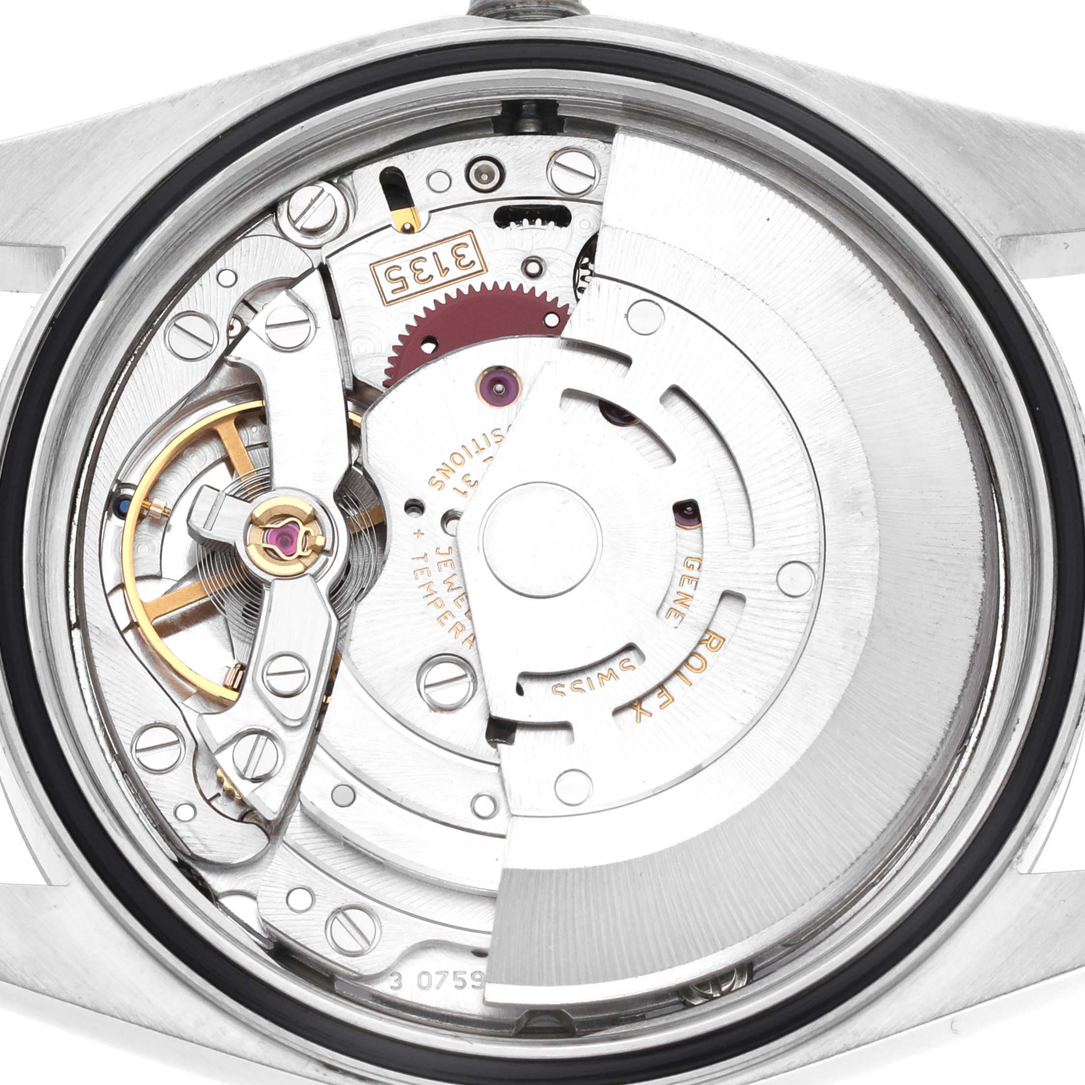 The image shows the internal mechanical movement of a Rolex Datejust 16200 Men's Stainless Steel Silver Dial 16200 Men's Stainless Steel Silver Dial watch, viewed from the back.
