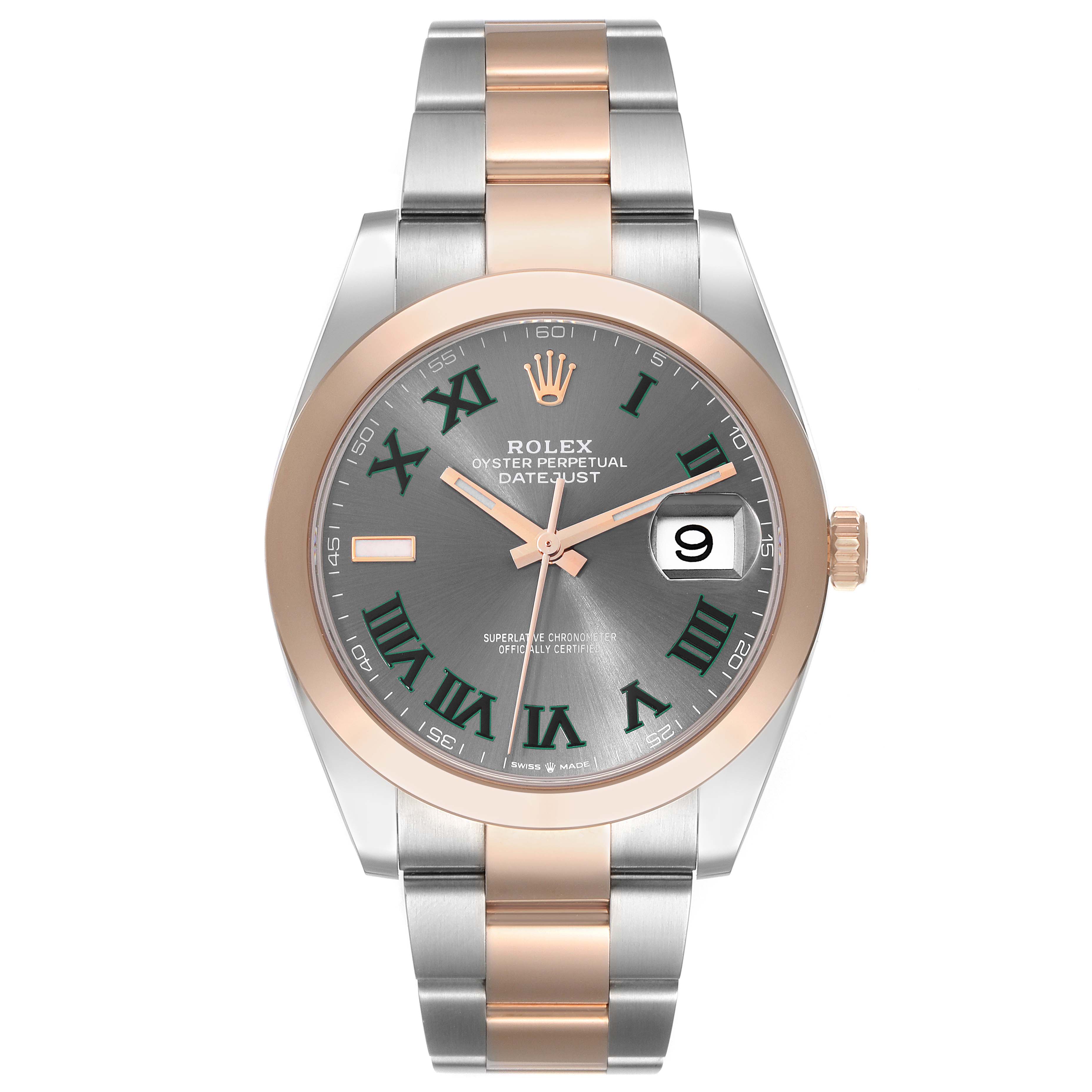 The Rolex Datejust 41 126301 Men's Steel and Gold (two tone) Grey Dial watch is shown from the front, displaying the dial, bezel, crown, and two-tone bracelet.