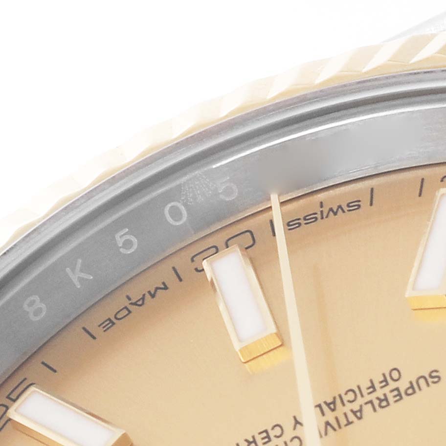 This close-up image shows the dial, bezel, markers, and part of the rehaut of the Rolex Datejust 41 126333 Men's Steel and Gold (two tone) Champagne Dial 126333 Men's Steel and Gold (two tone) Champagne Dial watch.