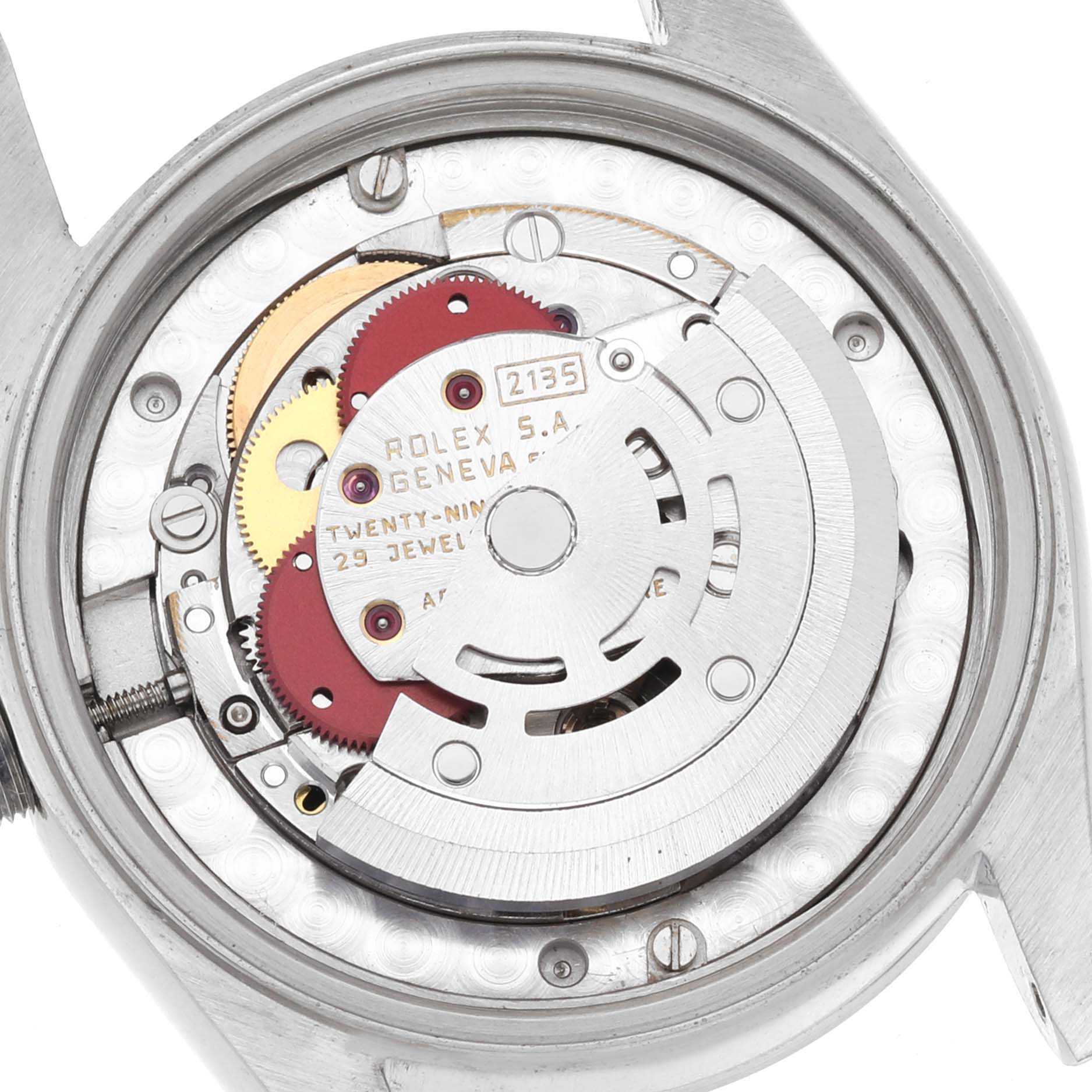 This image shows the internal mechanical movement of a Rolex Mid-Size 68274 Women's Stainless Steel Blue Dial 68274 Women's Stainless Steel Blue Dial watch, viewed from the back.