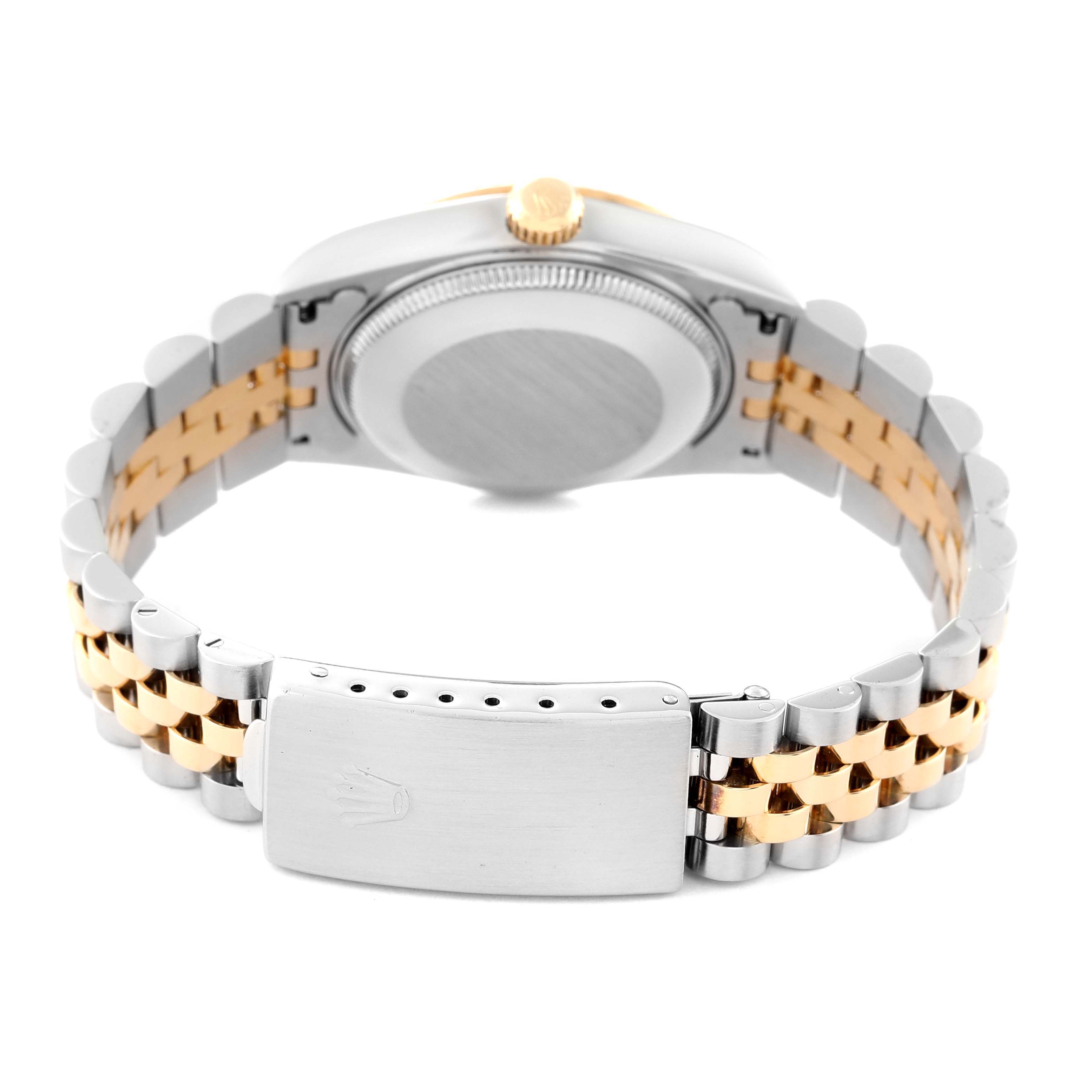The image shows the back of a Rolex Mid-Size 78273 Women's Steel and Gold (two tone) Champagne Dial 78273 Women's Steel and Gold (two tone) Champagne Dial watch, highlighting the bracelet, clasp, and case back.