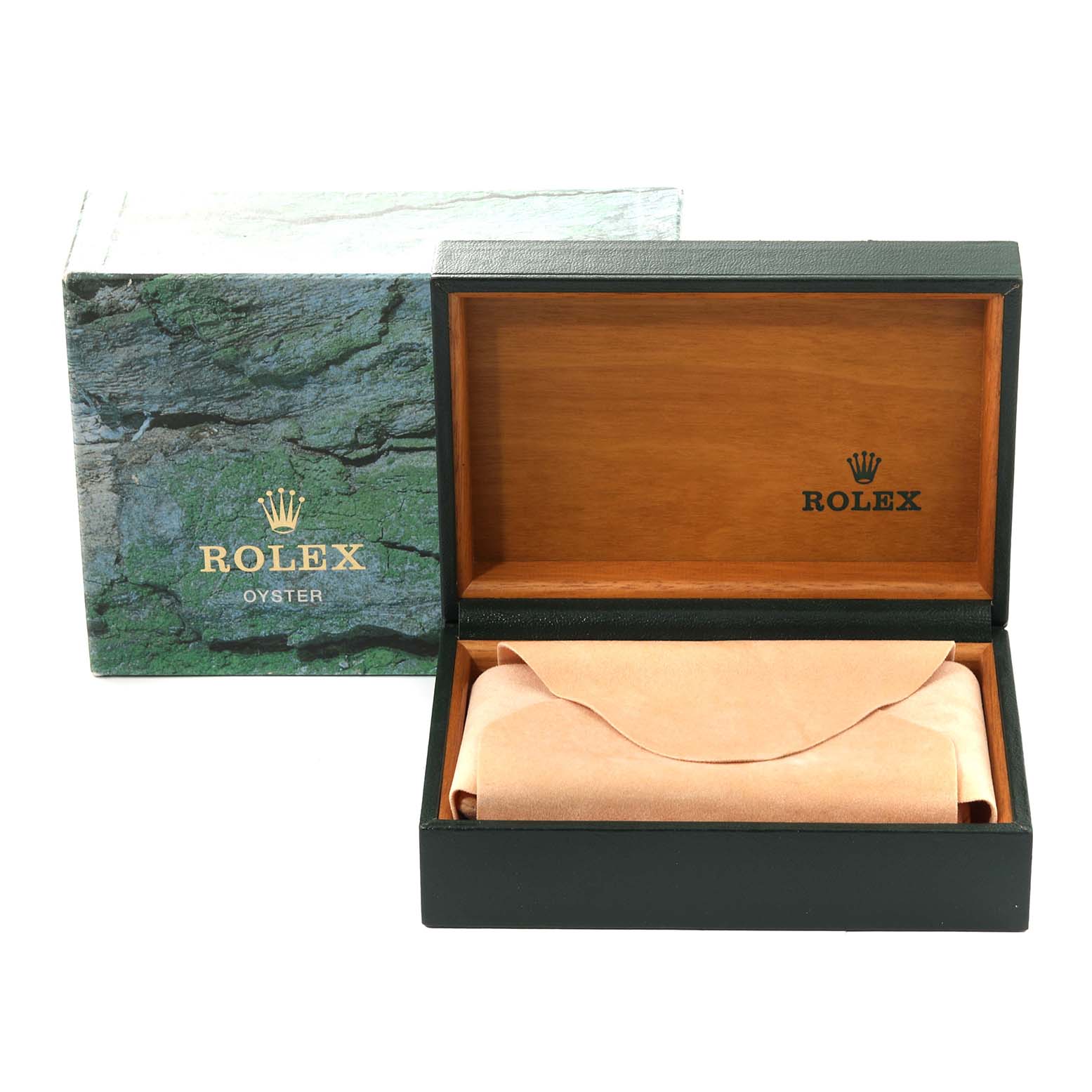 The image shows the open box and packaging of a Rolex Mid-Size 78273 Women's Steel and Gold (two tone) Champagne Dial 78273 Women's Steel and Gold (two tone) Champagne Dial watch, featuring its outer box and wooden inner case.