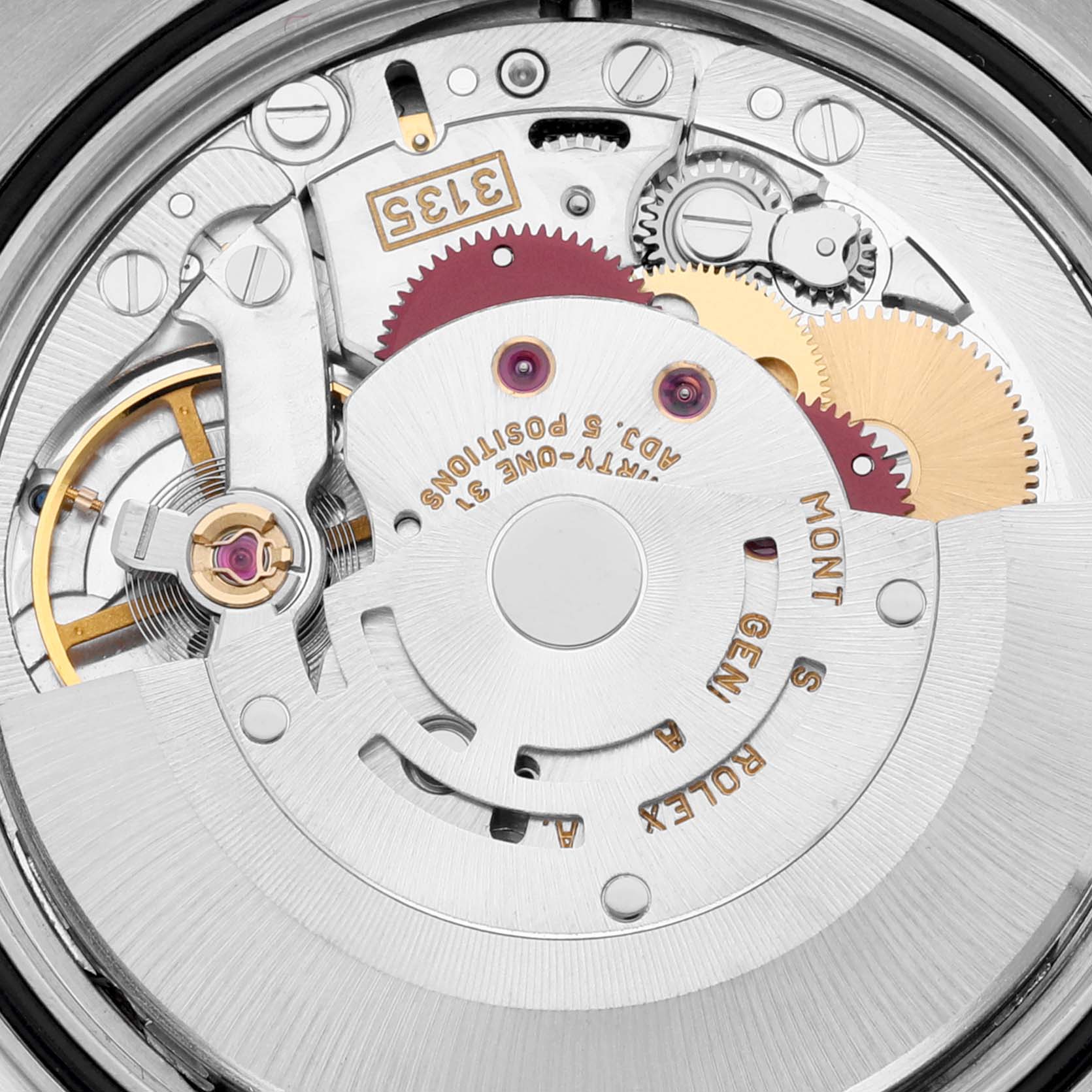 This image shows the intricate movement mechanism of the Rolex Datejust 16233 Men's Steel and Gold (two tone) Champagne Dial 16233 Men's Steel and Gold (two tone) Champagne Dial watch from a top-down angle.