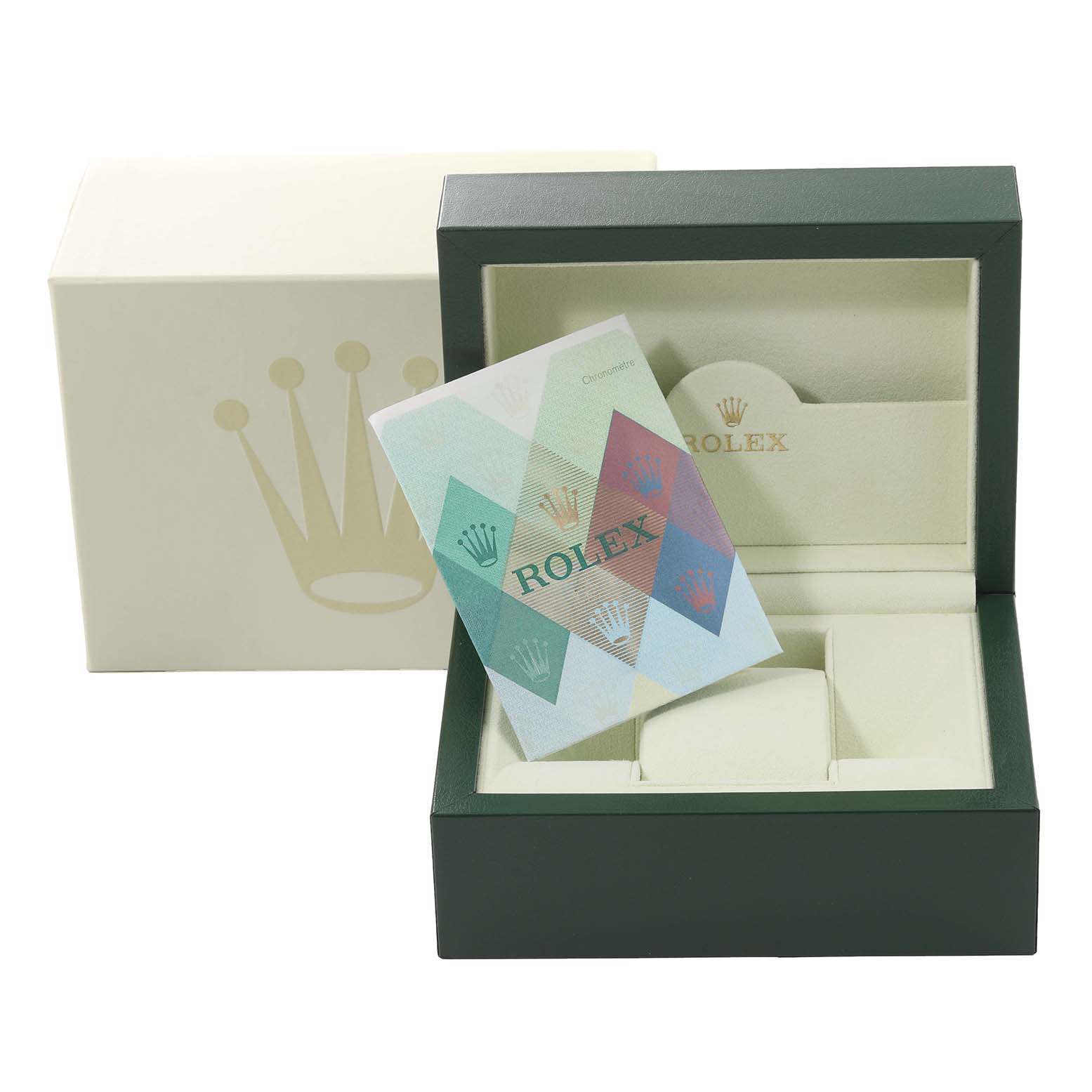 The image shows the box and packaging accessories for a Rolex Datejust 179171 Women's Steel and Gold (two tone) Pink Dial 179171 Women's Steel and Gold (two tone) Pink Dial watch, including an open case and a certificate/card.