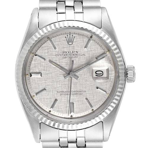 Photo of Rolex Datejust Steel White Gold Linen Dial Vintage Watch 1601 Box Papers