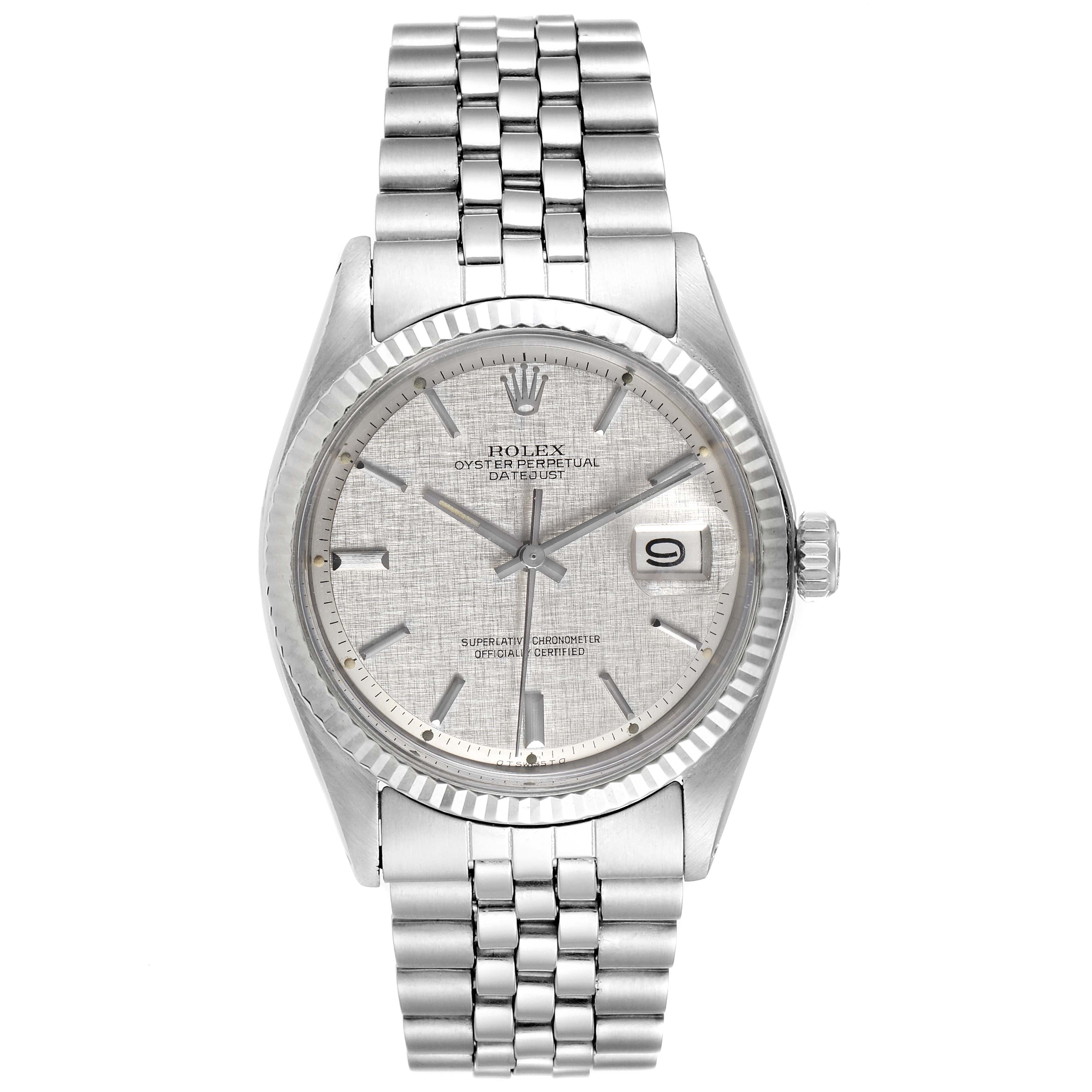 The Rolex Vintage Collection 1601 Men
s Stainless Steel Silver Dial 1601 Men
s Stainless Steel Silver Dial model is shown from a front angle, displaying the dial, crown, and bracelet.