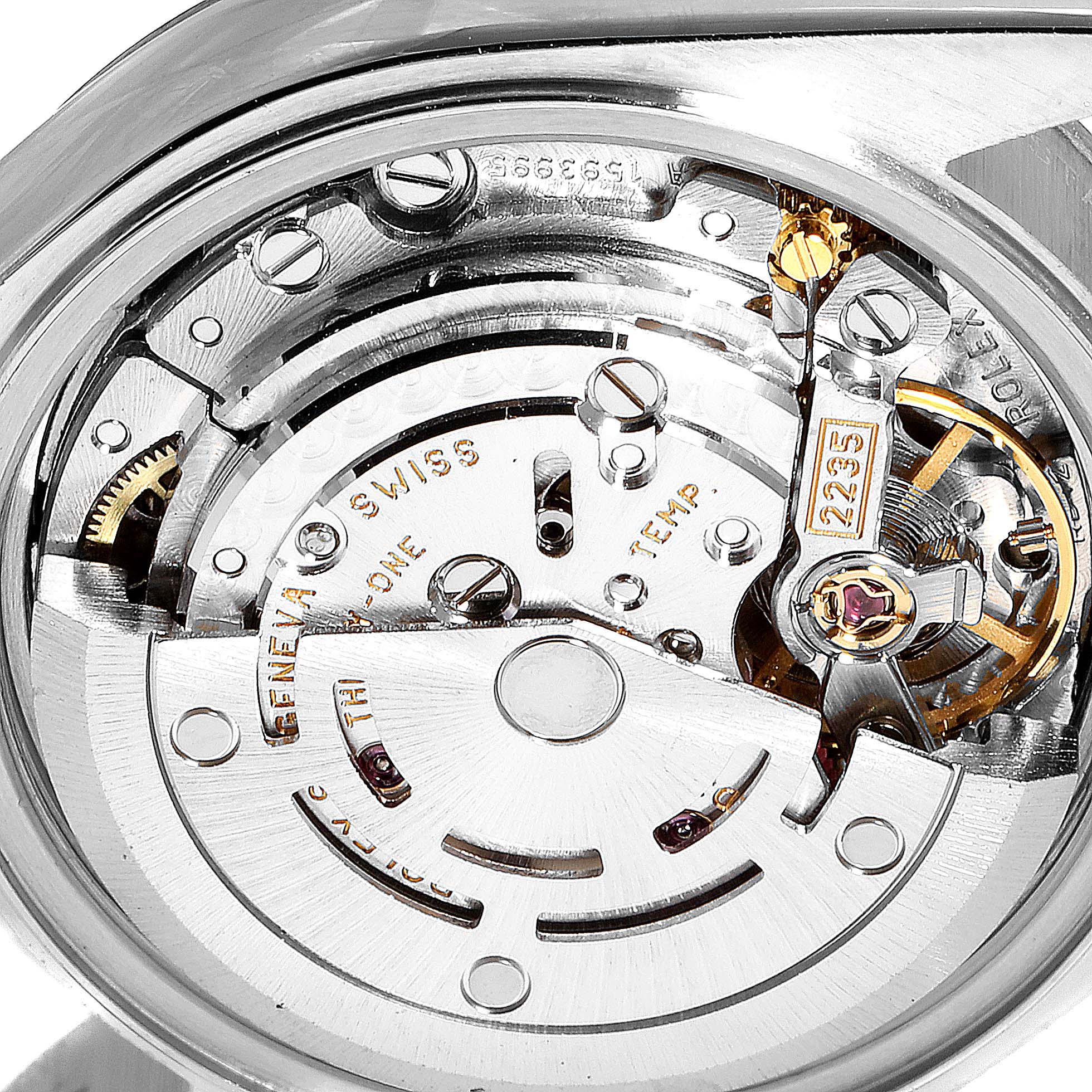 This image shows a close-up view of the movement and internal components of a Rolex Datejust 79174 Women's Stainless Steel Mother of Pearl Dial 79174 Women's Stainless Steel Mother of Pearl Dial watch.