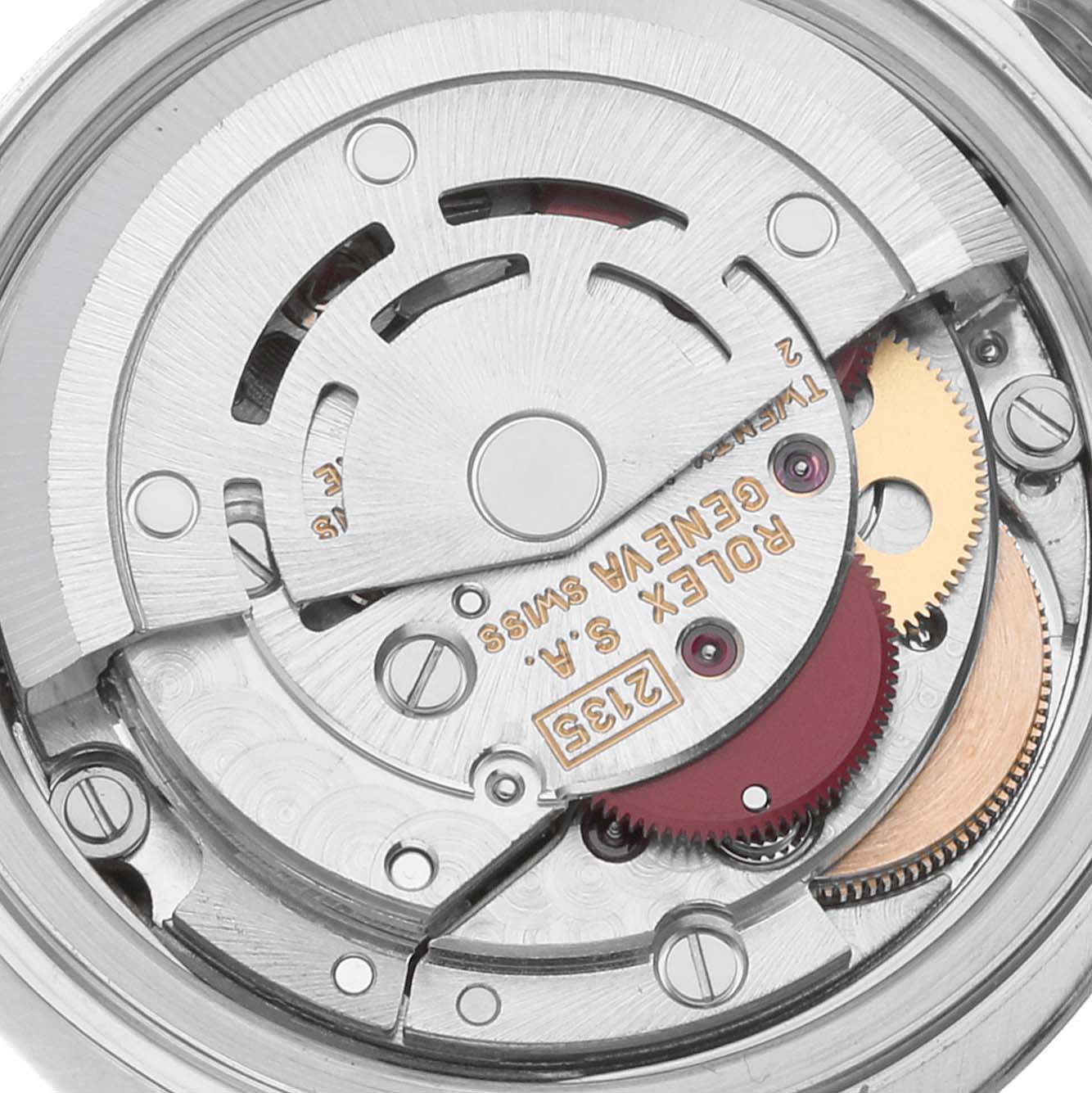 This image shows a close-up view of the movement inside a Rolex Datejust 69174 Women's Stainless Steel White Dial 69174 Women's Stainless Steel White Dial watch.