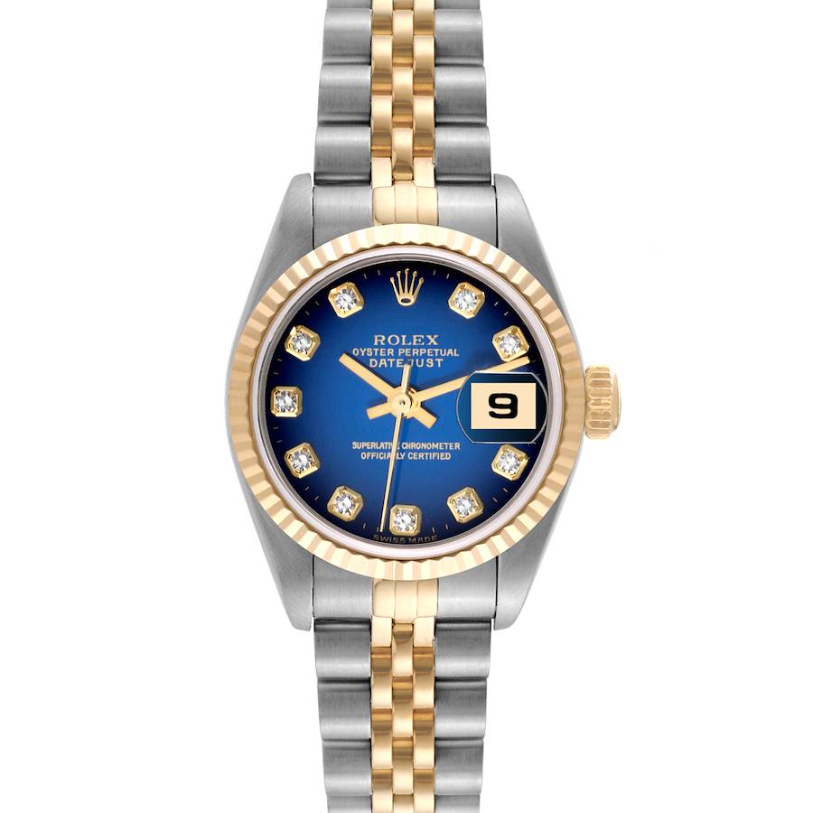 Rolex Datejust Steel Yellow Gold Blue Vignette Diamond Dial Ladies Watch 79173 SwissWatchExpo