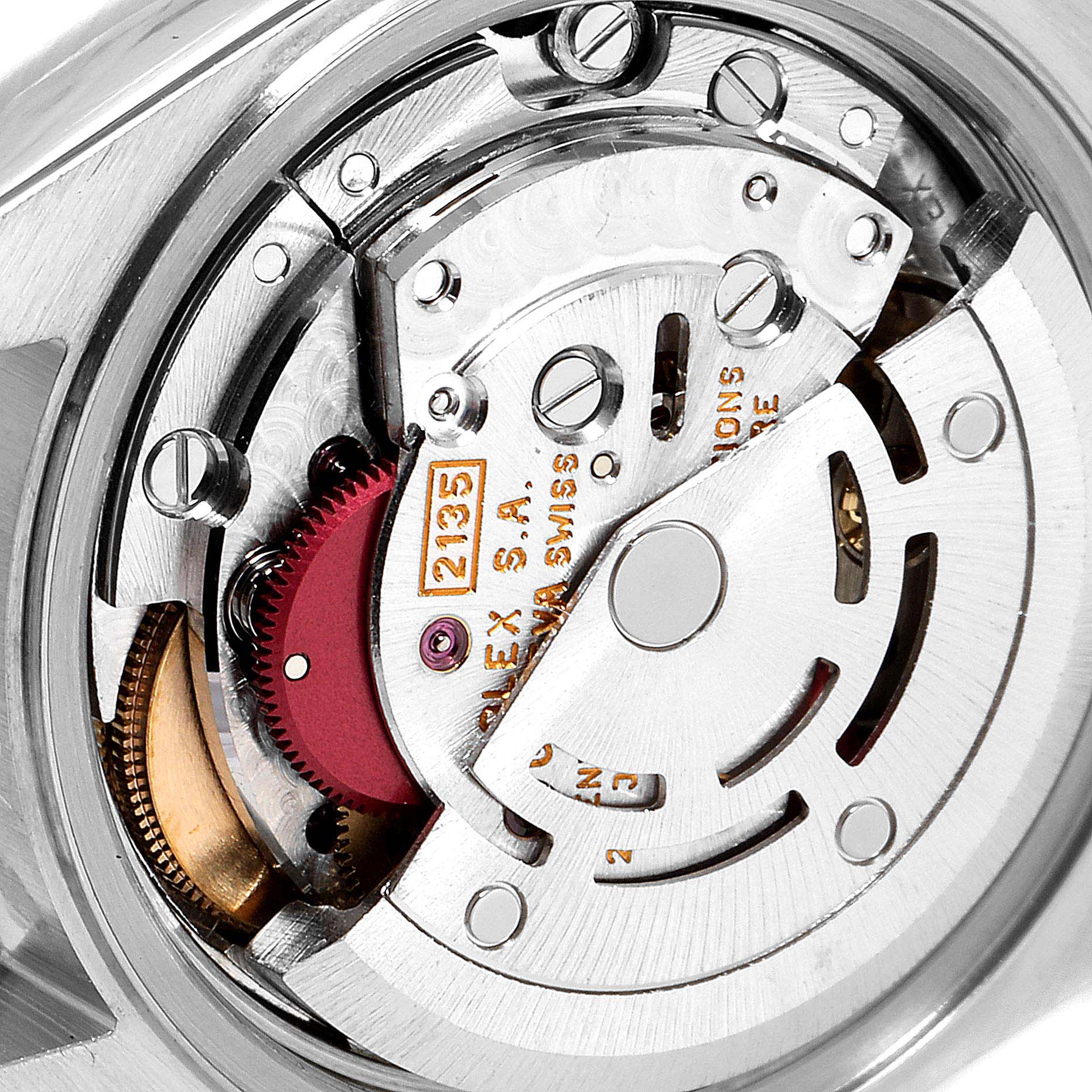 This image shows a close-up view of the movement mechanism inside a Rolex Datejust 79173 Women's Steel and Gold (two tone) Champagne Dial 79173 Women's Steel and Gold (two tone) Champagne Dial watch.
