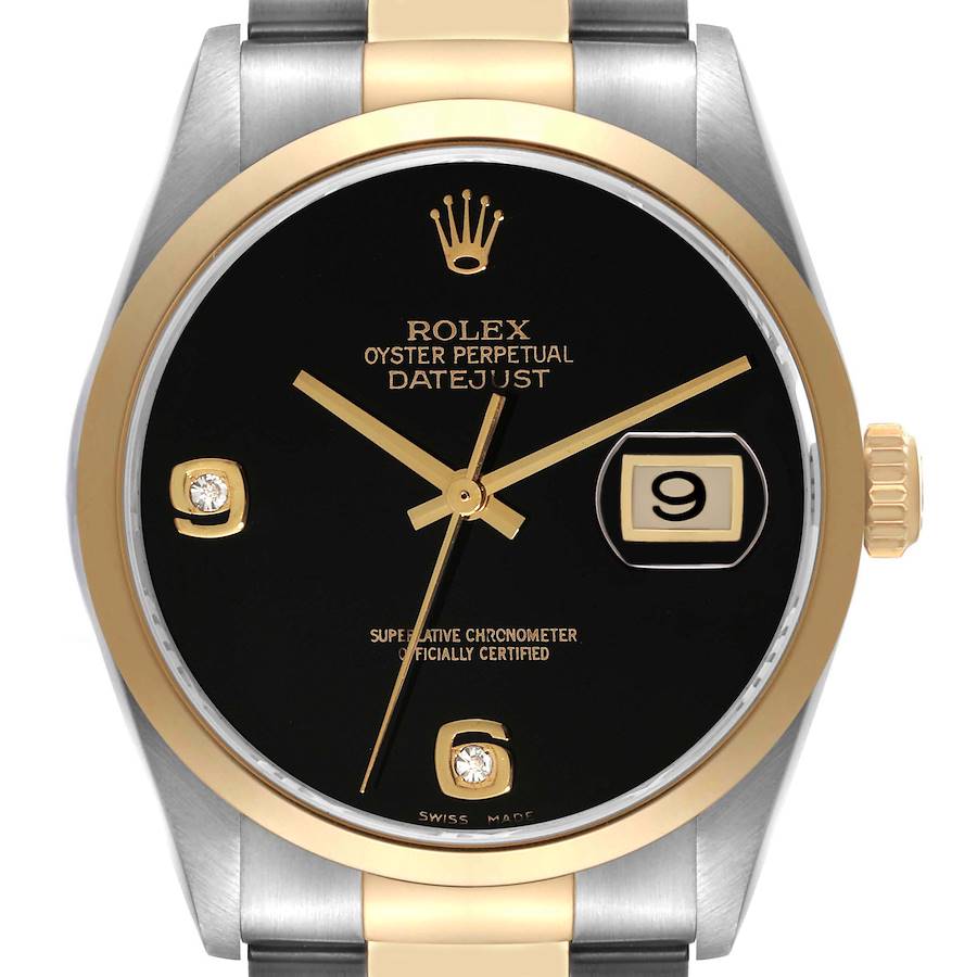 Rolex Datejust Steel Yellow Gold Onyx Stone Diamond Mens Watch 16203 Box Papers SwissWatchExpo
