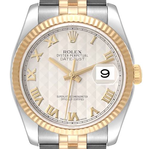 Photo of Rolex Datejust Steel Yellow Gold Pyramid Dial Mens Watch 116233 Box Papers