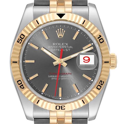 Photo of Rolex Datejust Turnograph Steel Yellow Gold Mens Watch 116263 Box Card