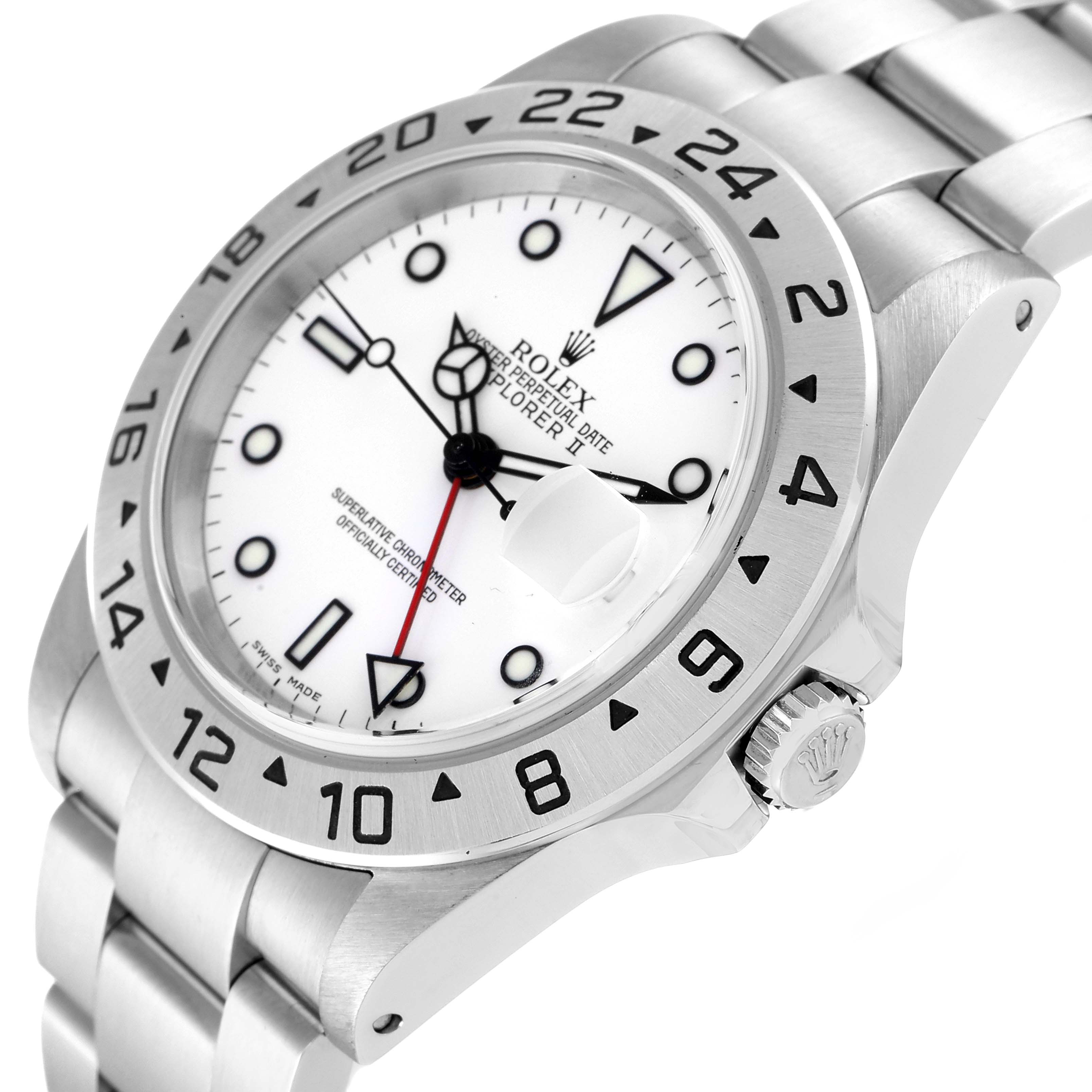 The image shows a close-up, angled view of the Rolex Explorer 16570 Men
s Stainless Steel White Dial 16570 Men
s Stainless Steel White Dial watch, highlighting the face, bezel, and part of the bracelet.
