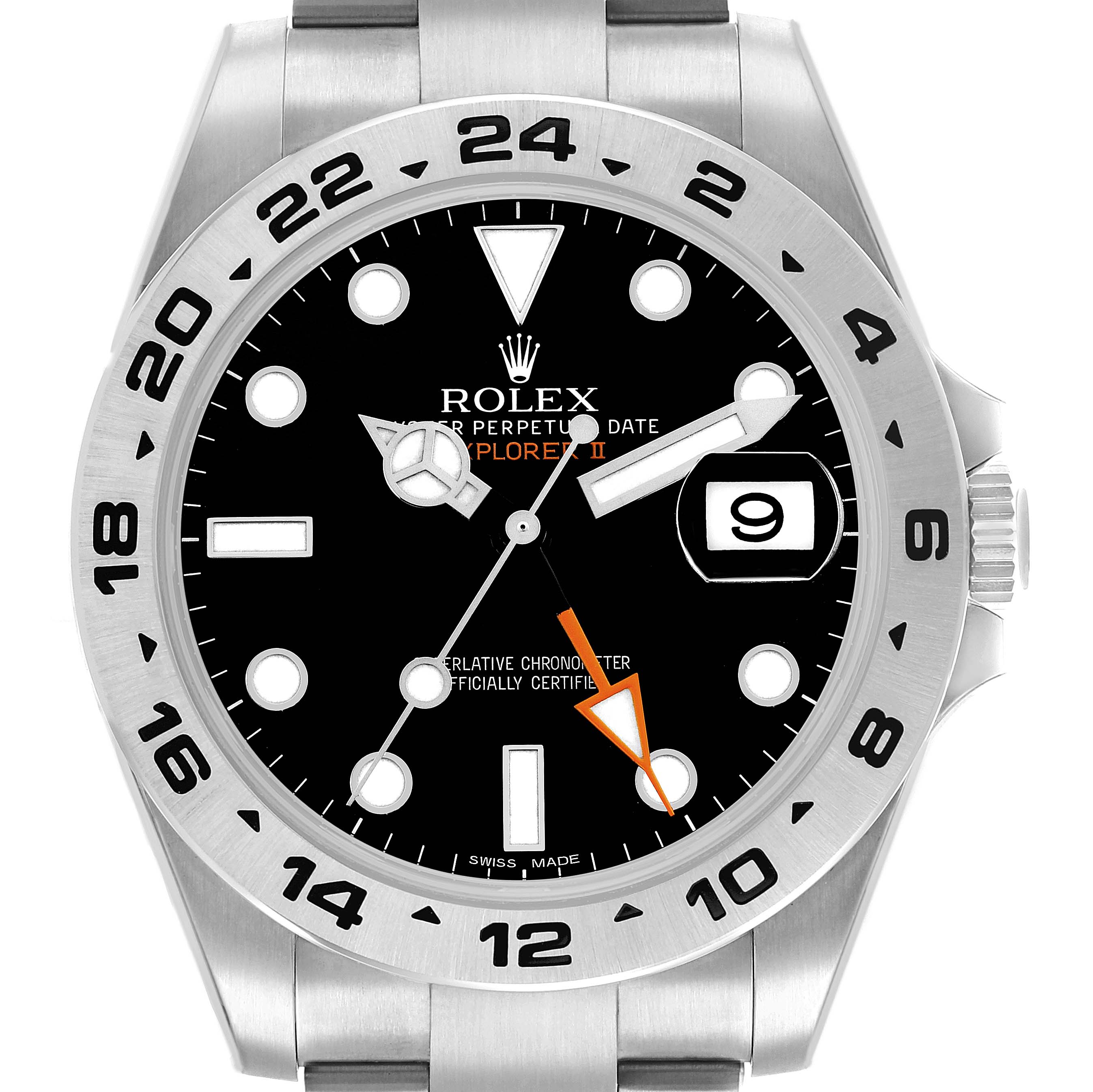 The Rolex Explorer 216570 Men
s Stainless Steel Black Dial model is shown from the front, highlighting the dial, bezel, and bracelet top.