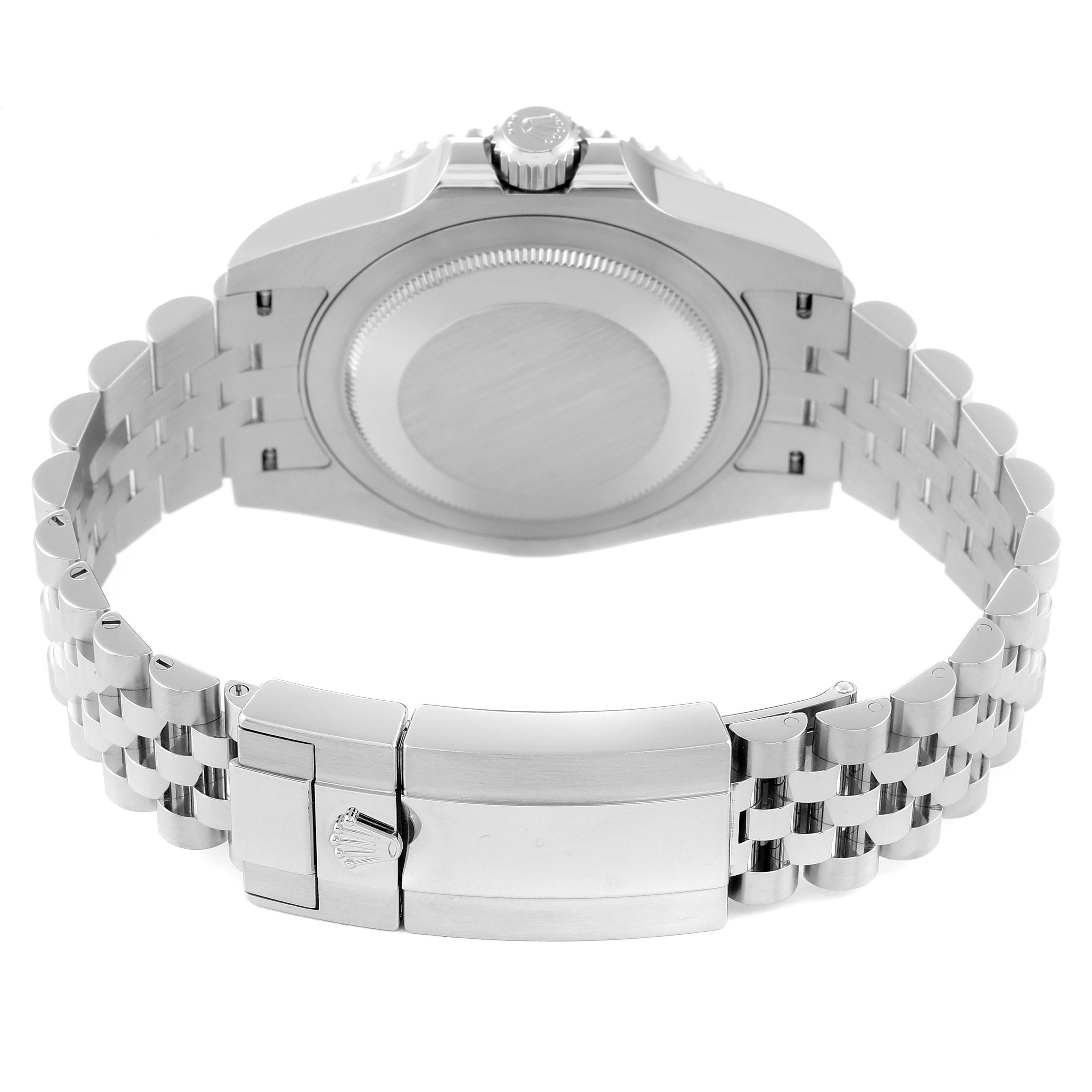 This image shows the back case and bracelet clasp of a Rolex GMT-Master 126710 Men
s Stainless Steel Black Dial 126710 Men
s Stainless Steel Black Dial watch from a rear angle.