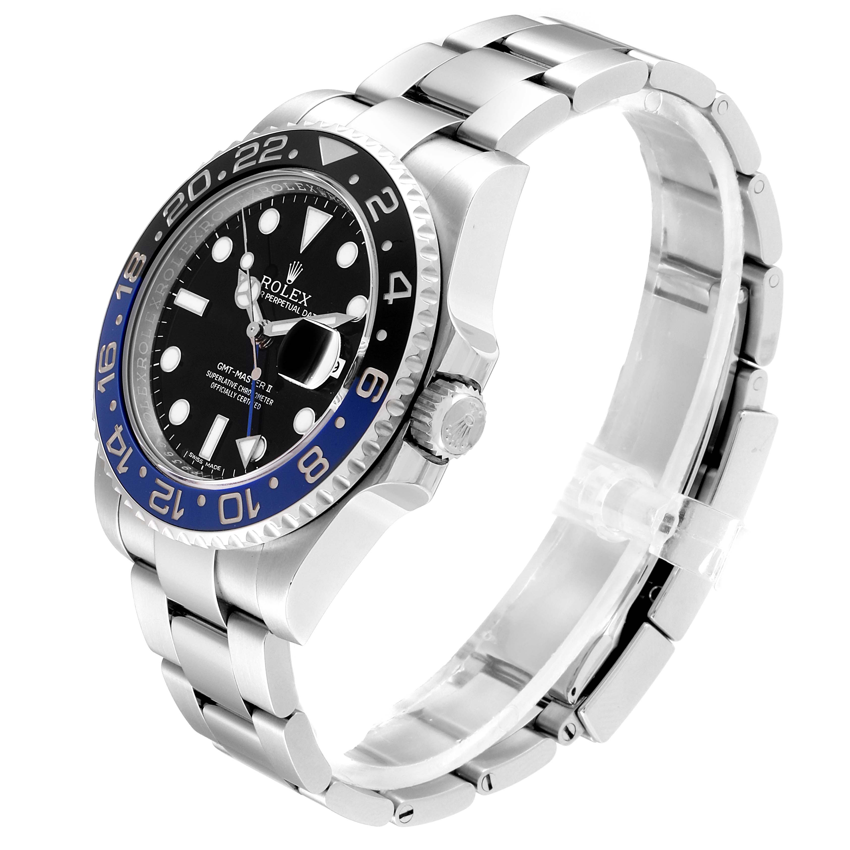 The image shows a Rolex GMT-Master 116710 Men's Stainless Steel Black Dial 116710 Men's Stainless Steel Black Dial watch at a three-quarter angle, highlighting the bezel, dial, crown, and bracelet.