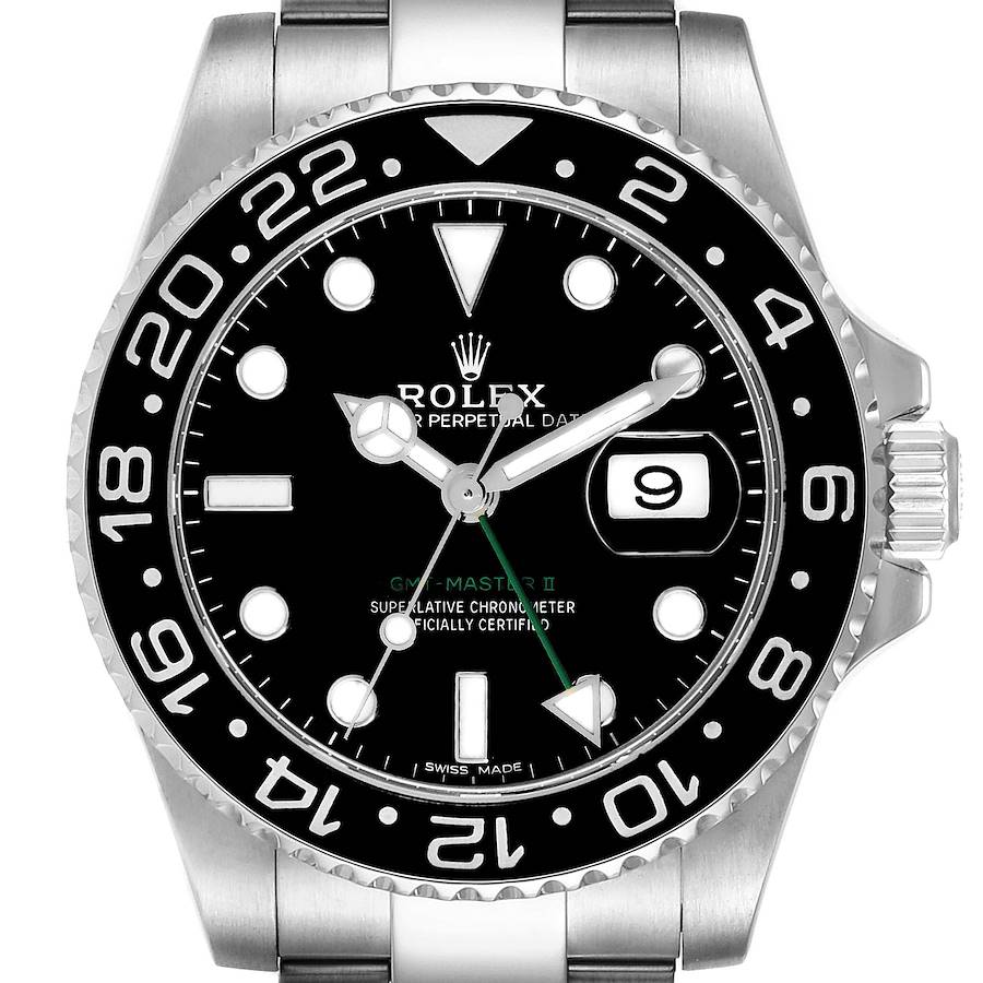 Rolex GMT Master II Black Dial Bezel Steel Mens Watch 116710 Box Card SwissWatchExpo