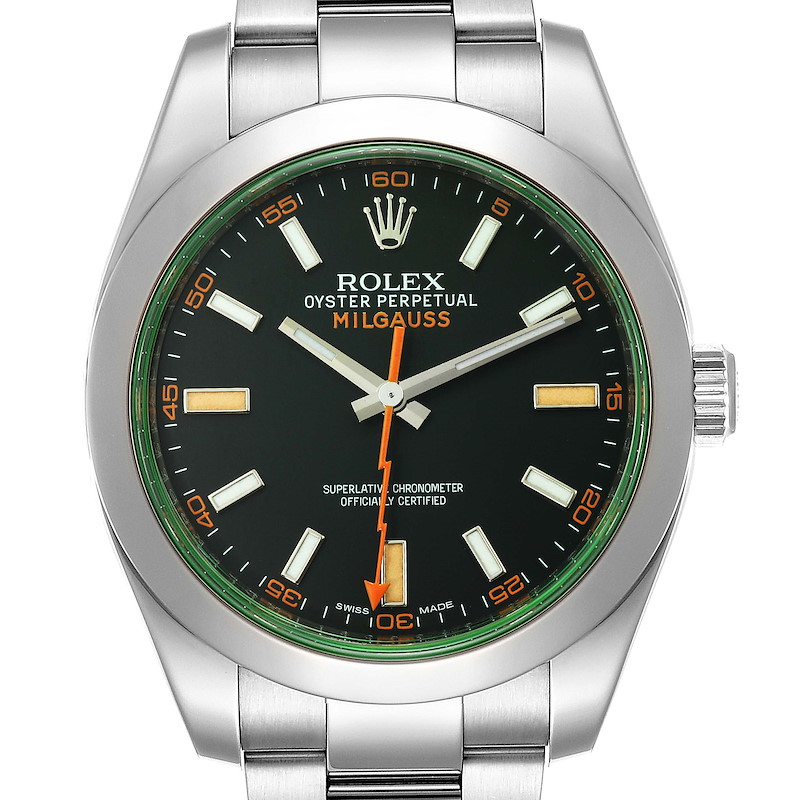 Rolex Milgauss Green Crystal Steel Mens Watch 116400GV Box Card SwissWatchExpo
