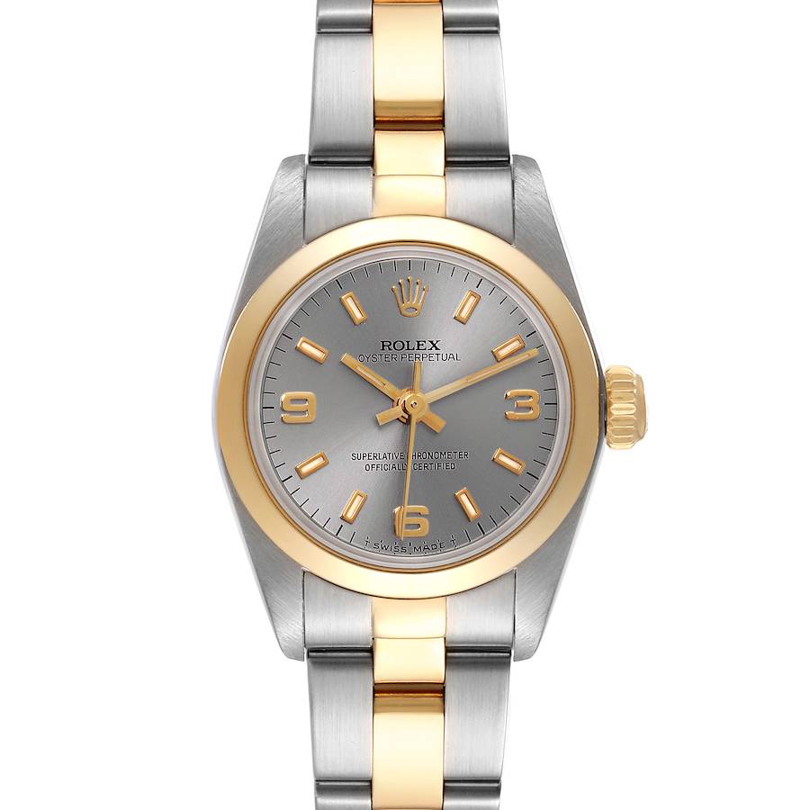 Rolex Oyster Perpetual Steel Yellow Gold Slate Dial Ladies Watch 67183 SwissWatchExpo