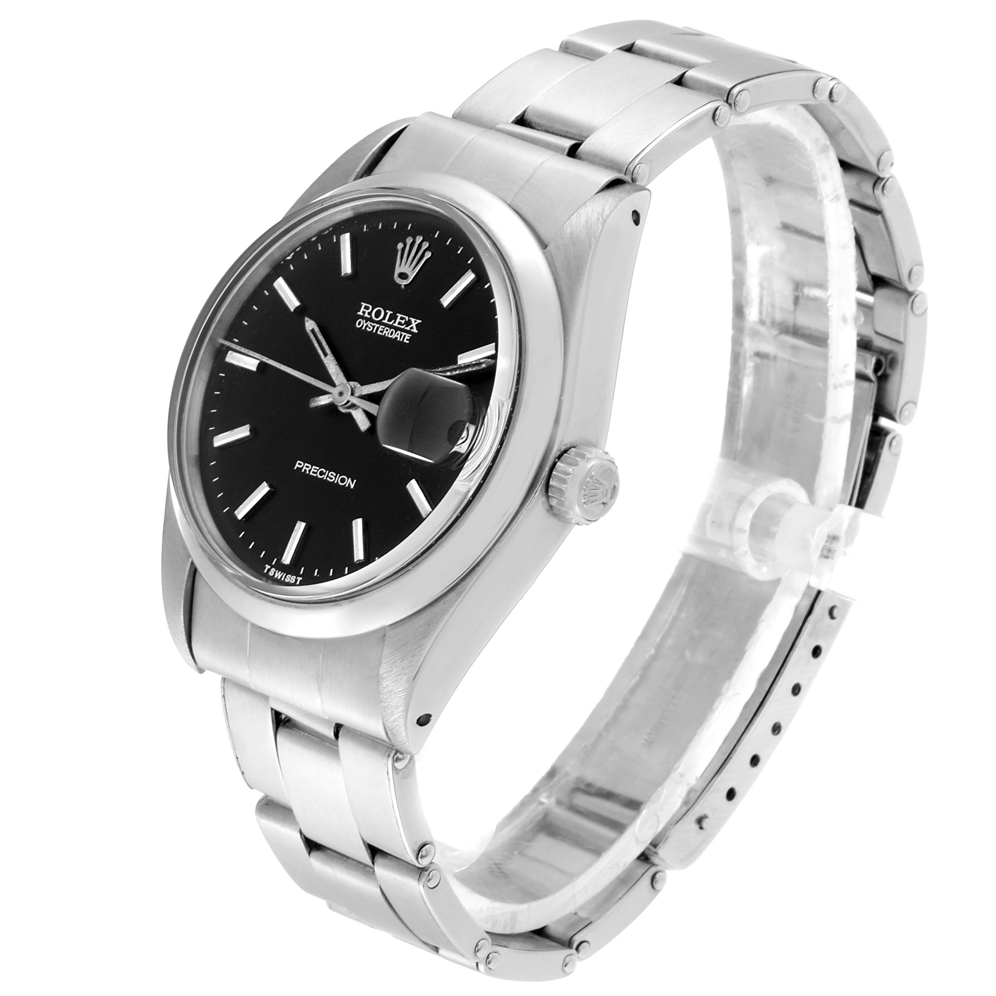 This image shows the Rolex Vintage Collection 6694 Men's Stainless Steel Black Dial 6694 Men's Stainless Steel Black Dial model from a three-quarter angle, highlighting its black dial, case, and bracelet.