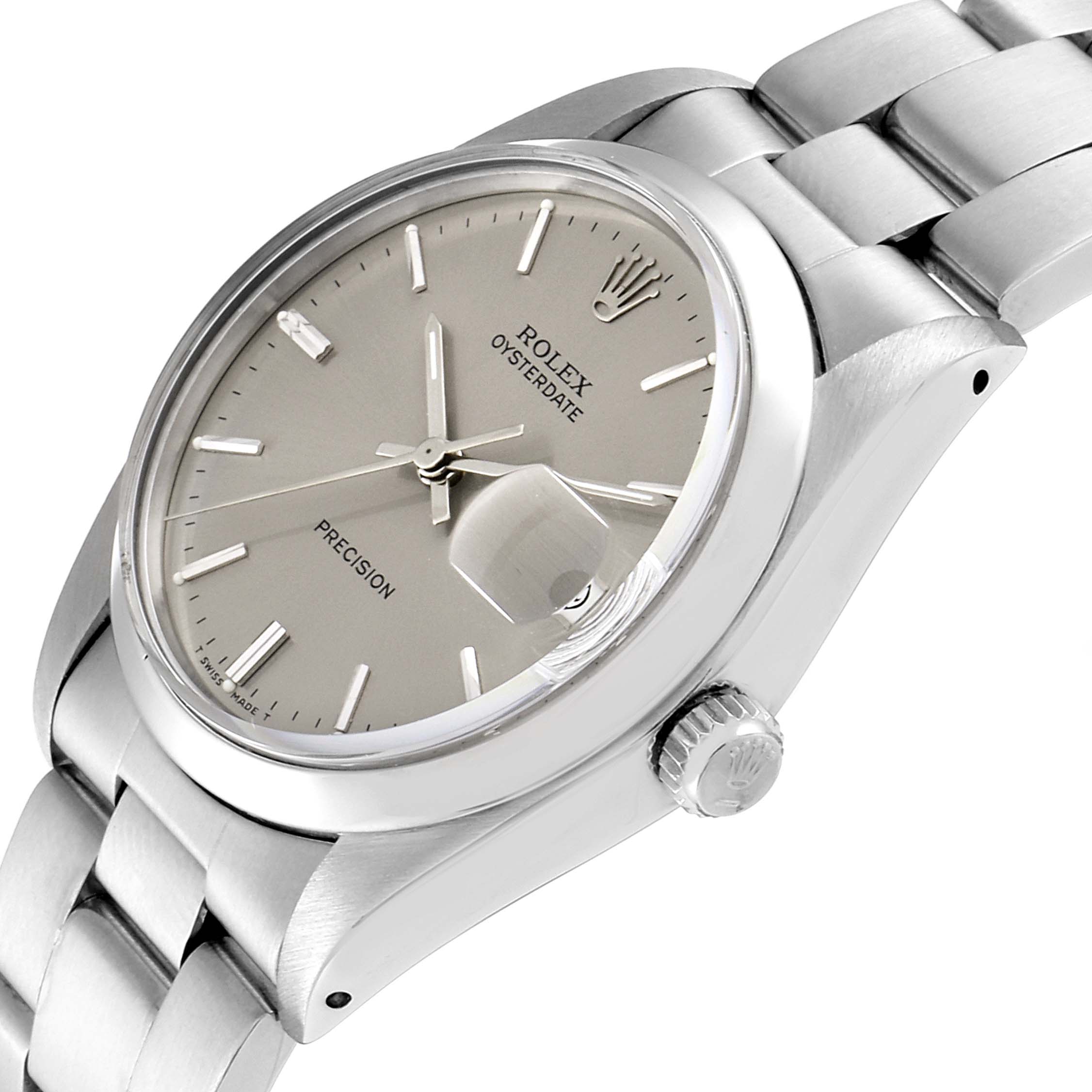 The image shows a side angle of a Rolex Vintage Collection 6694 Men's Stainless Steel Silver Dial 6694 Men's Stainless Steel Silver Dial model, highlighting the face, crown, and watch band.