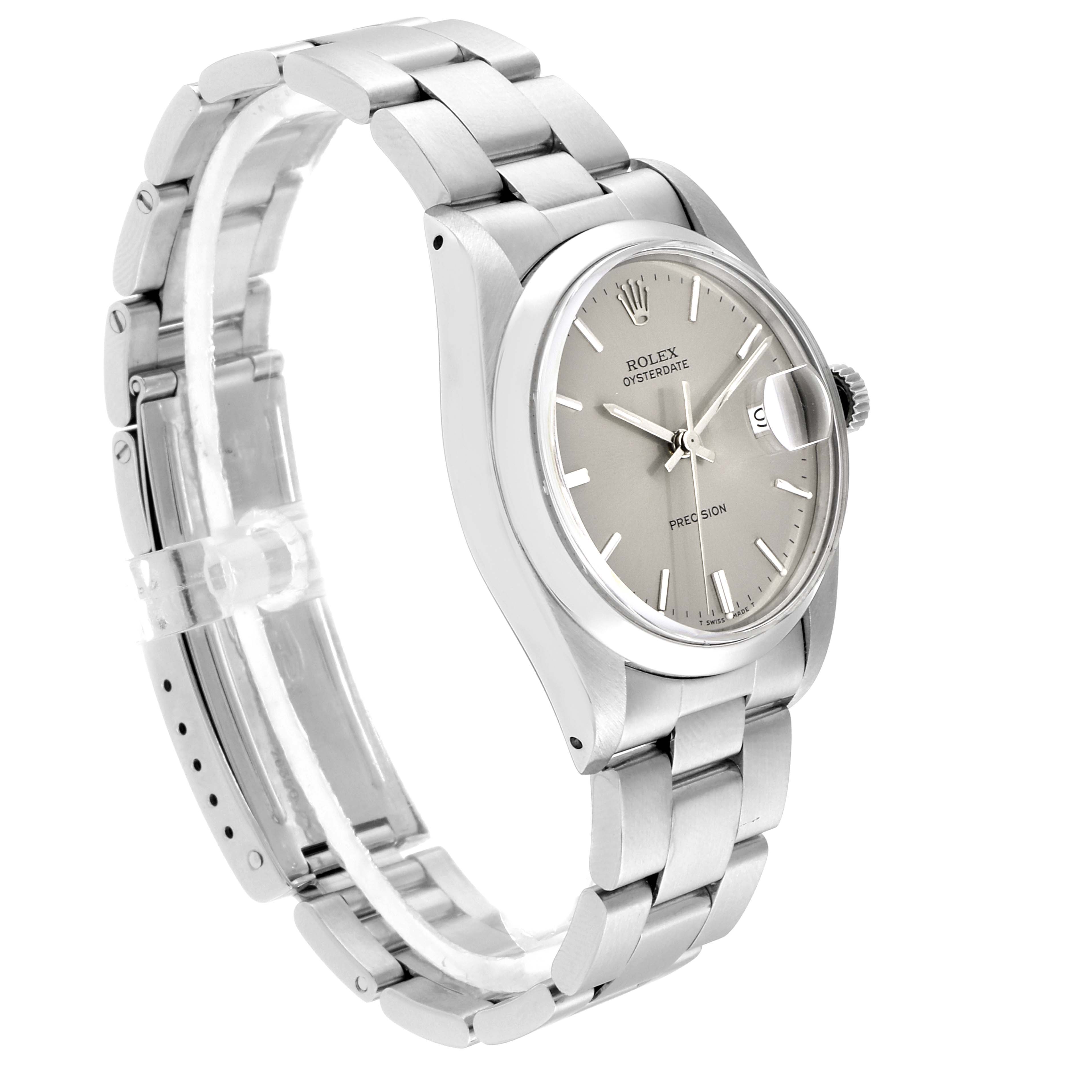 This image shows a Rolex Vintage Collection 6694 Men's Stainless Steel Silver Dial 6694 Men's Stainless Steel Silver Dial watch from a three-quarter angle, highlighting the face, bracelet, and clasp.