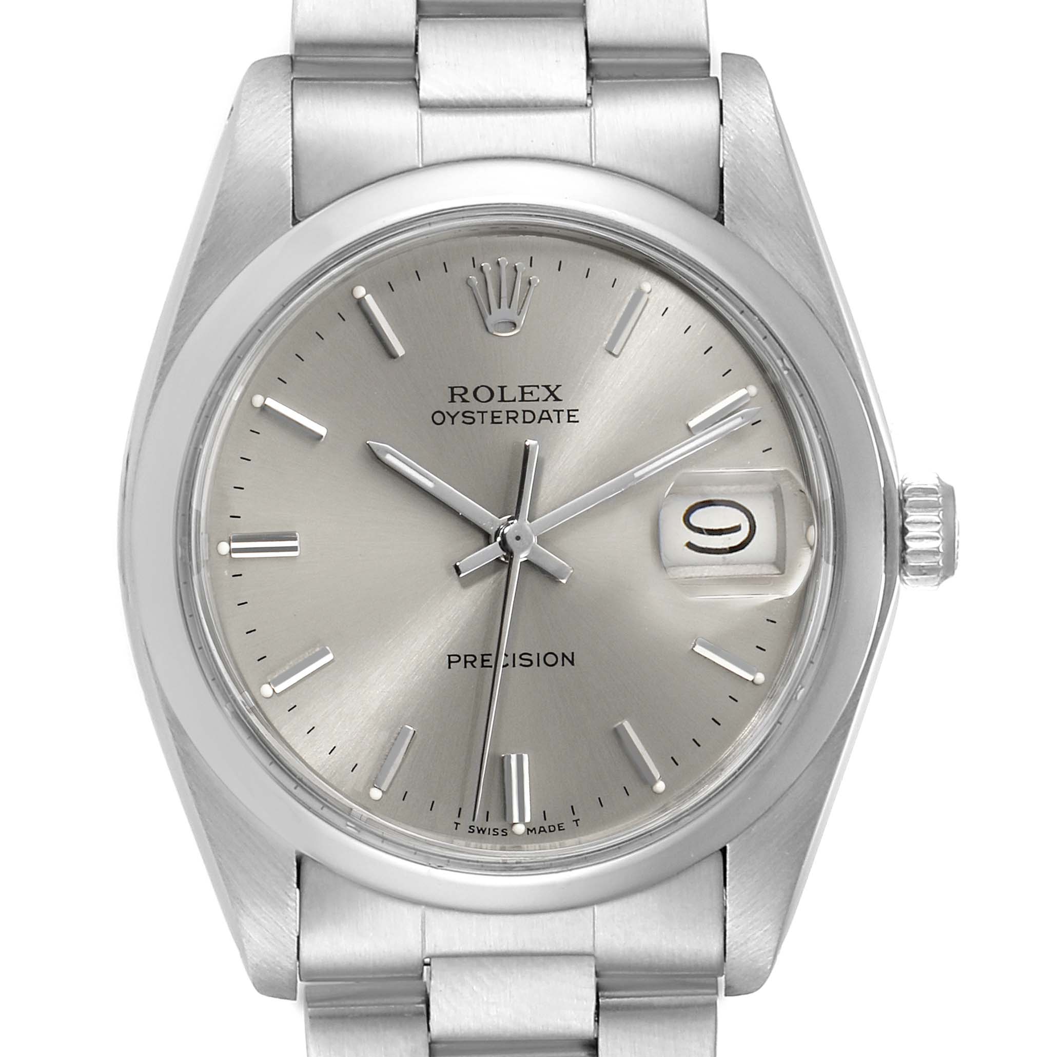 The image shows a front view of a Rolex Vintage Collection 6694 Men's Stainless Steel Silver Dial 6694 Men's Stainless Steel Silver Dial Oysterdate watch, displaying the dial, hands, date window, and bracelet.