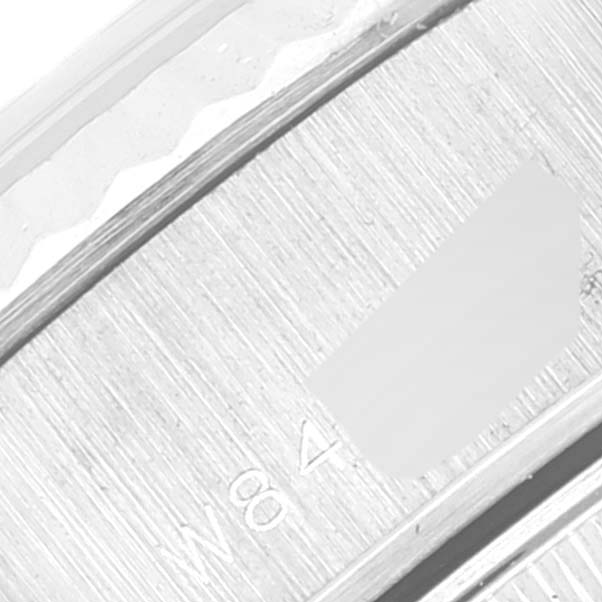 The image shows a close-up of the bracelet links and clasp of a Rolex President 69179 Women
s White Gold Silver Dial 69179 Women
s White Gold Silver Dial model watch.