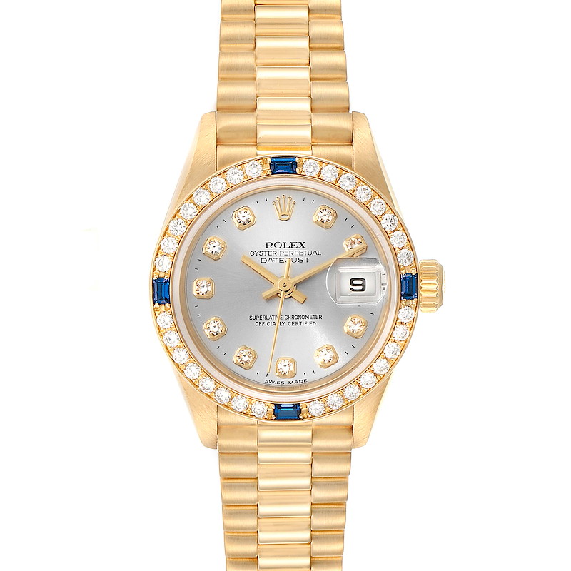 Rolex President Datejust Yellow Gold Diamond Sapphire Ladies Watch 79088 SwissWatchExpo