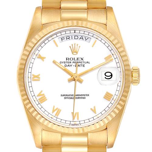 Photo of Rolex President Day Date White Roman Dial Yellow Gold Mens Watch 18238