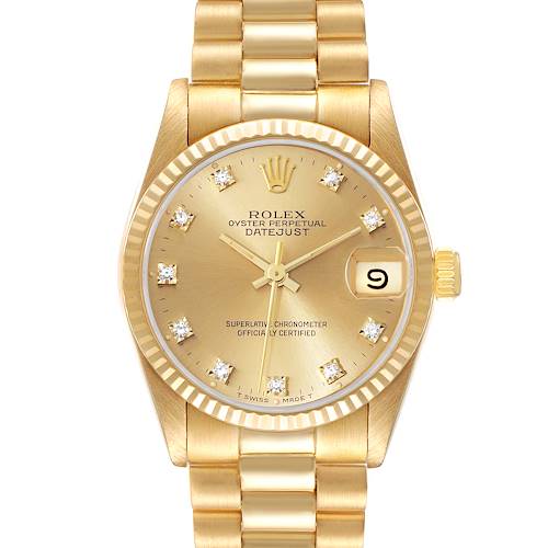 Photo of Rolex President Midsize Yellow Gold Diamond Dial Ladies Watch 68278 Box Papers