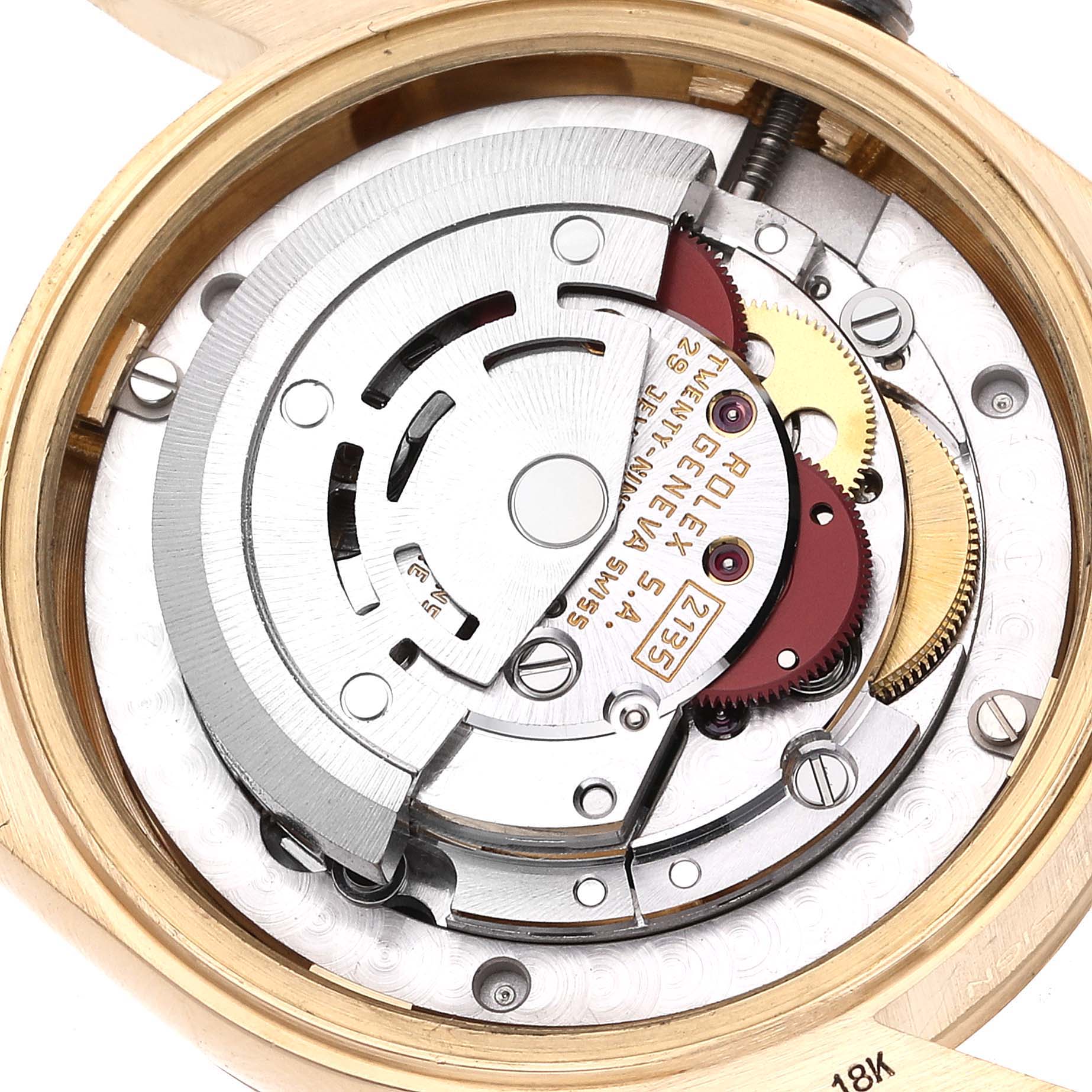 This image shows the internal mechanical movement components of a Rolex President 68278 Women's Yellow Gold Champagne Dial 68278 Women's Yellow Gold Champagne Dial model watch viewed from the back.