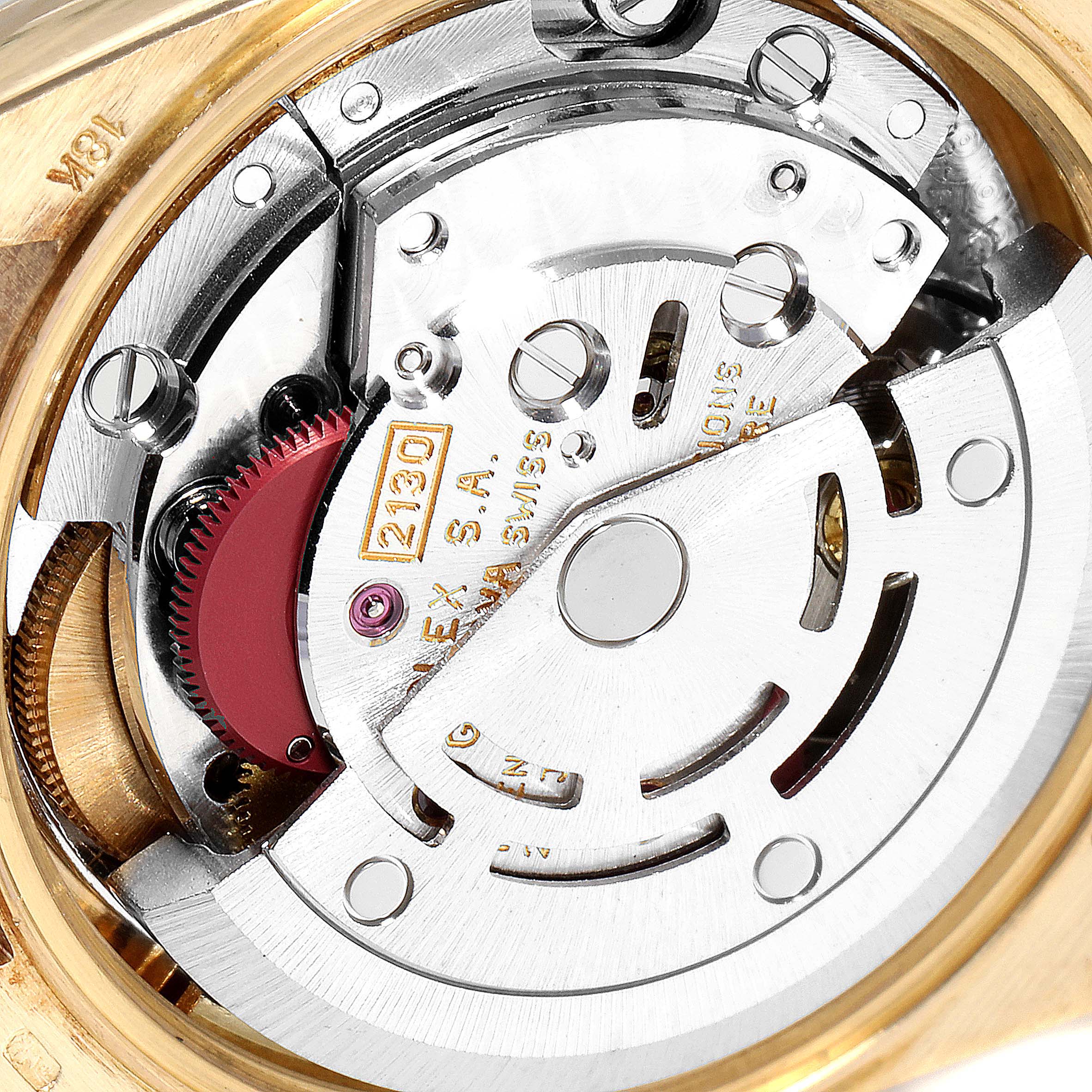 This image shows a close-up of the Rolex President 67198 Women
s Yellow Gold Champagne Dial 67198 Women
s Yellow Gold Champagne Dial model
s inner mechanical movement.