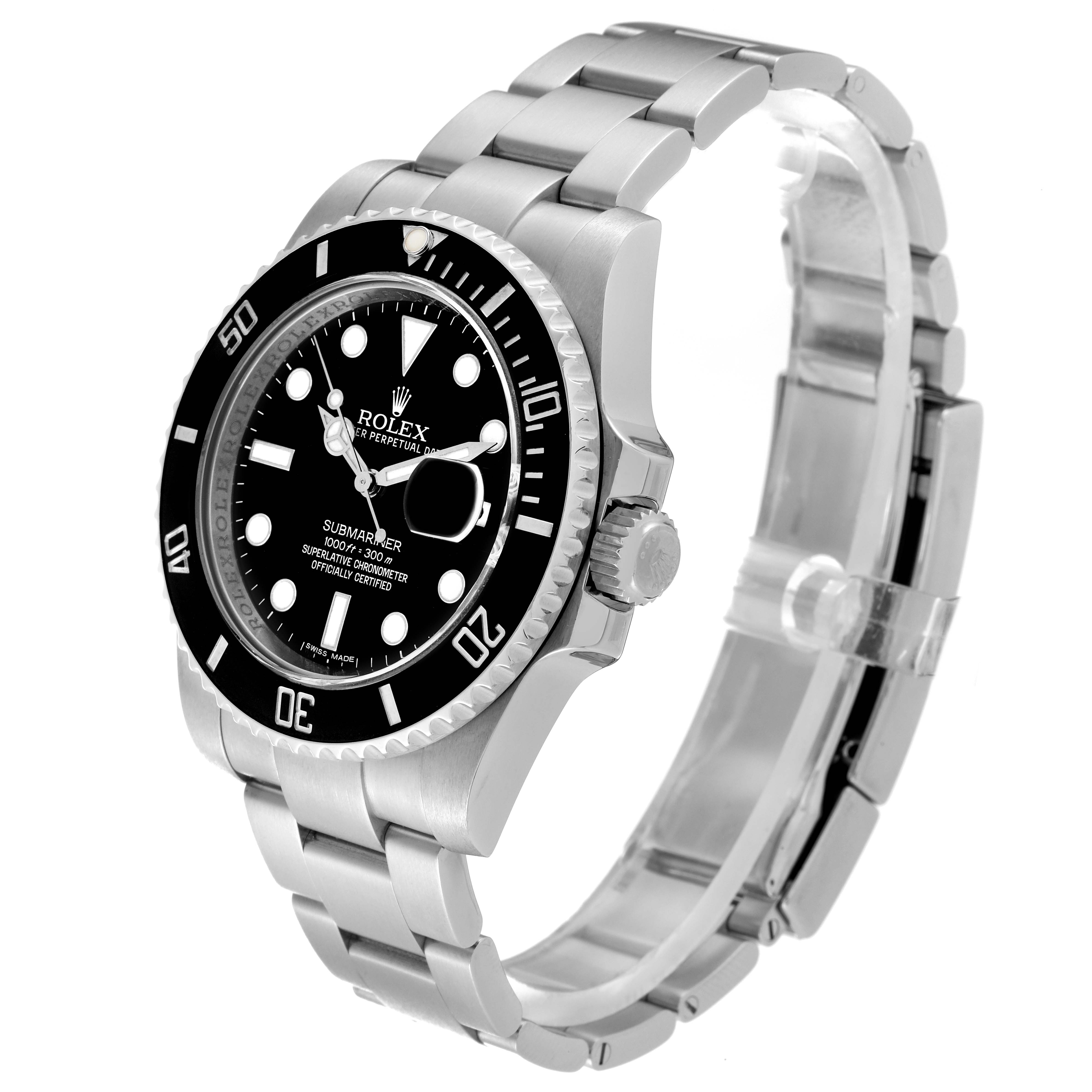 This image shows a Rolex Submariner 116610 Men
s Stainless Steel Black Dial 116610 Men
s Stainless Steel Black Dial watch at a slight angle, focusing on the dial, bezel, case, and bracelet.